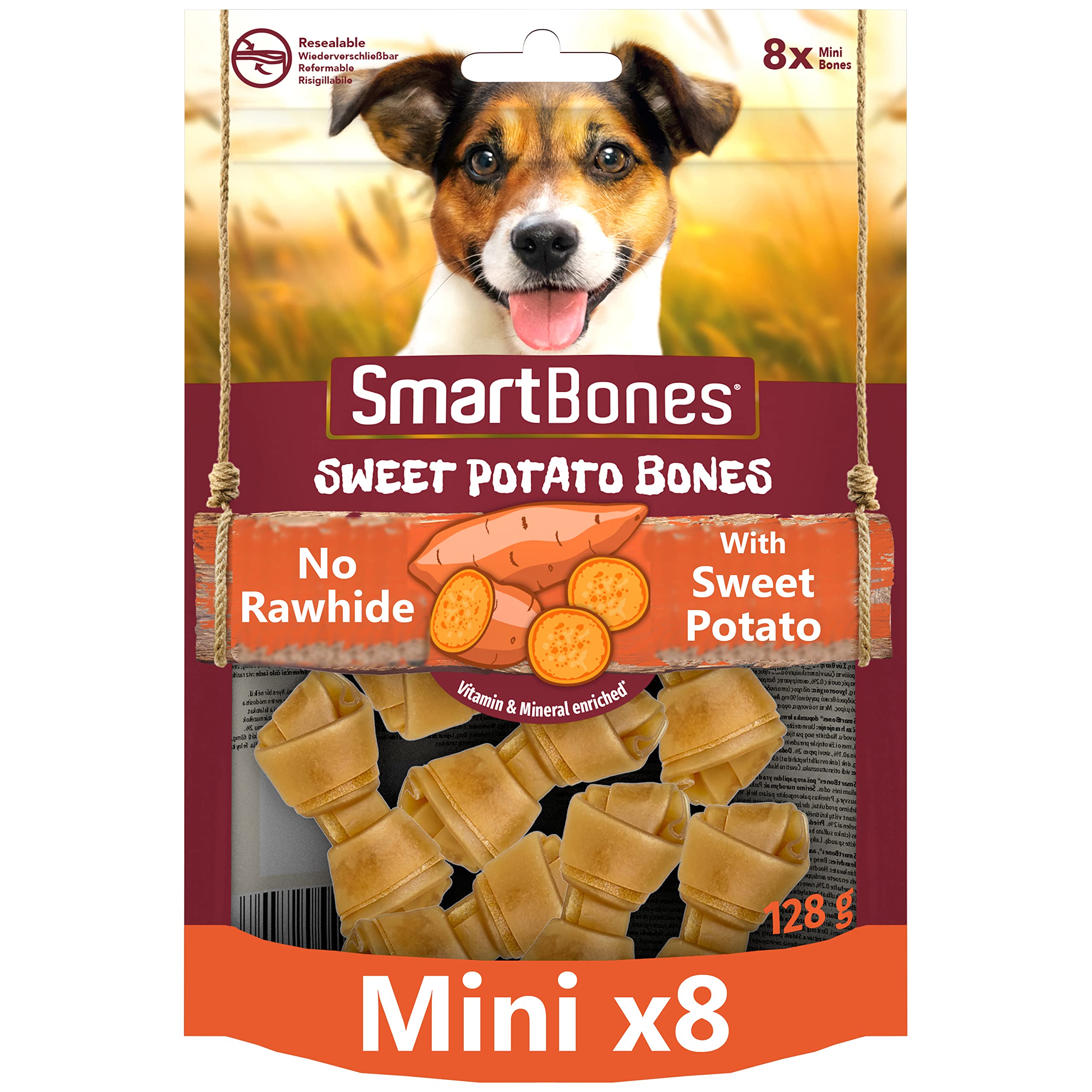 8 Mini Sweet Potato Bones Rawhide Free Chew Dog Treats