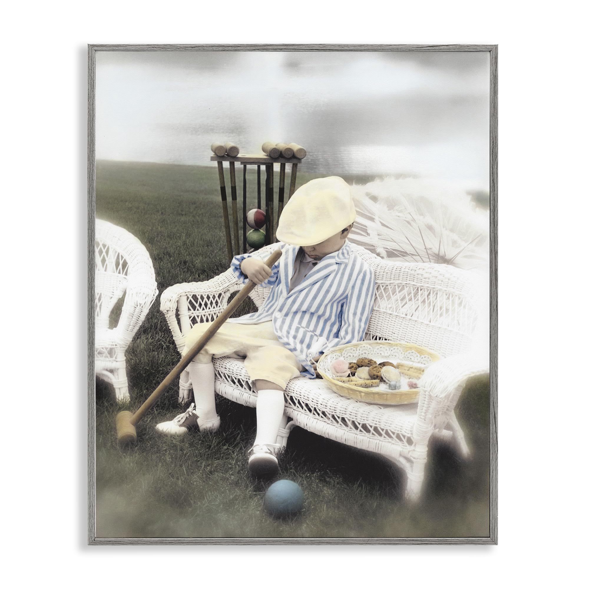 Stupell Industries Farmhouse Gray (Textured) 'Child With Croquet Mallet'| Framed Giclee Art