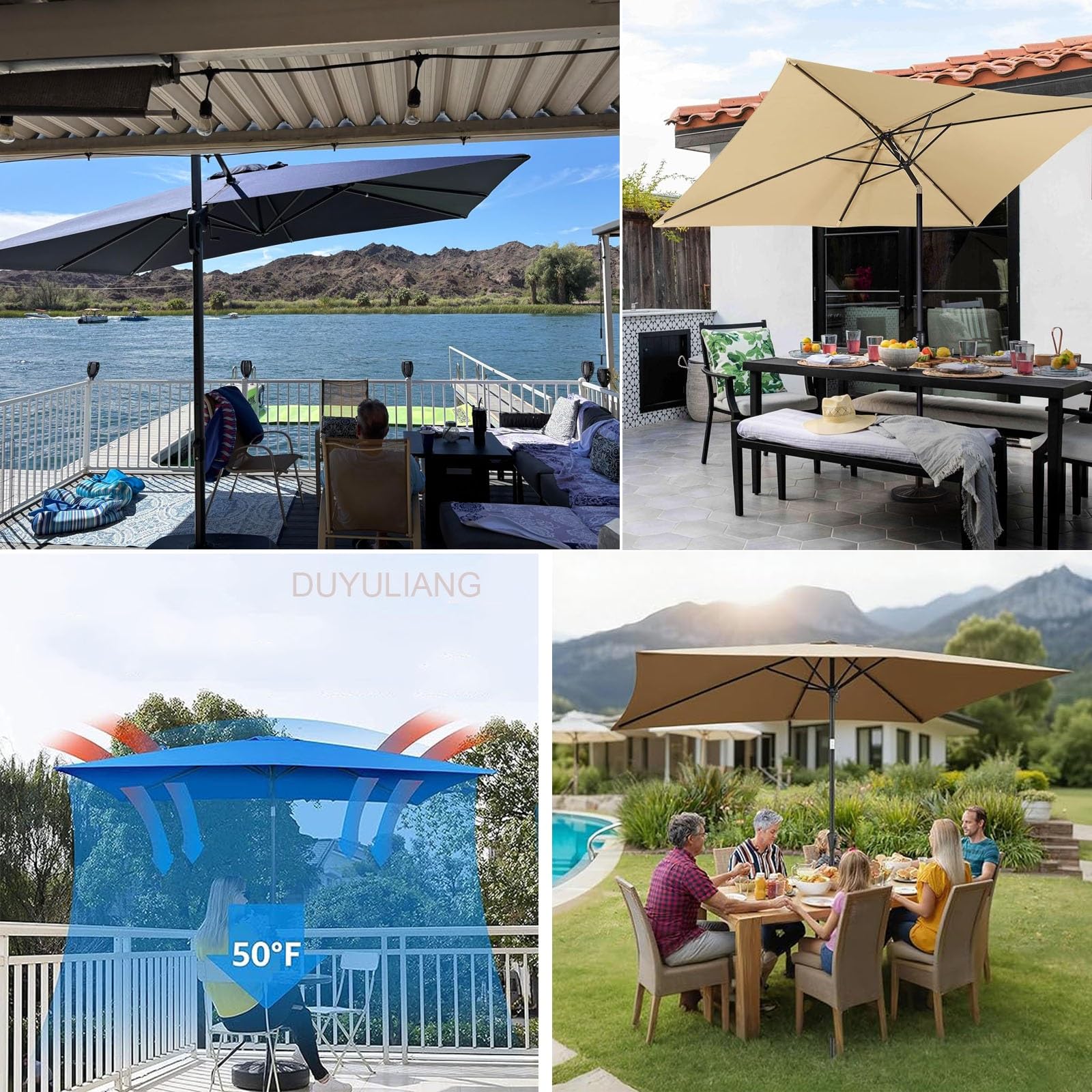 Carré Dessus De Parapluie De Remplacement En Polyester, 3x3m 2x3m 2x2m, 4/6/8 Baleines, Imperméable Protection UV30+, Khaki