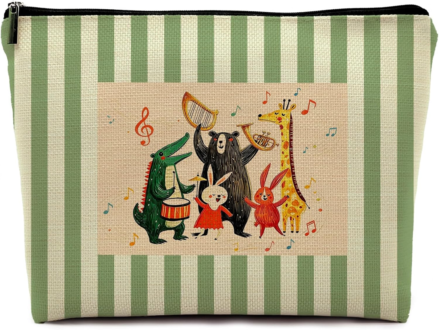 Forest Animal Makeup Bag, Green Striped
