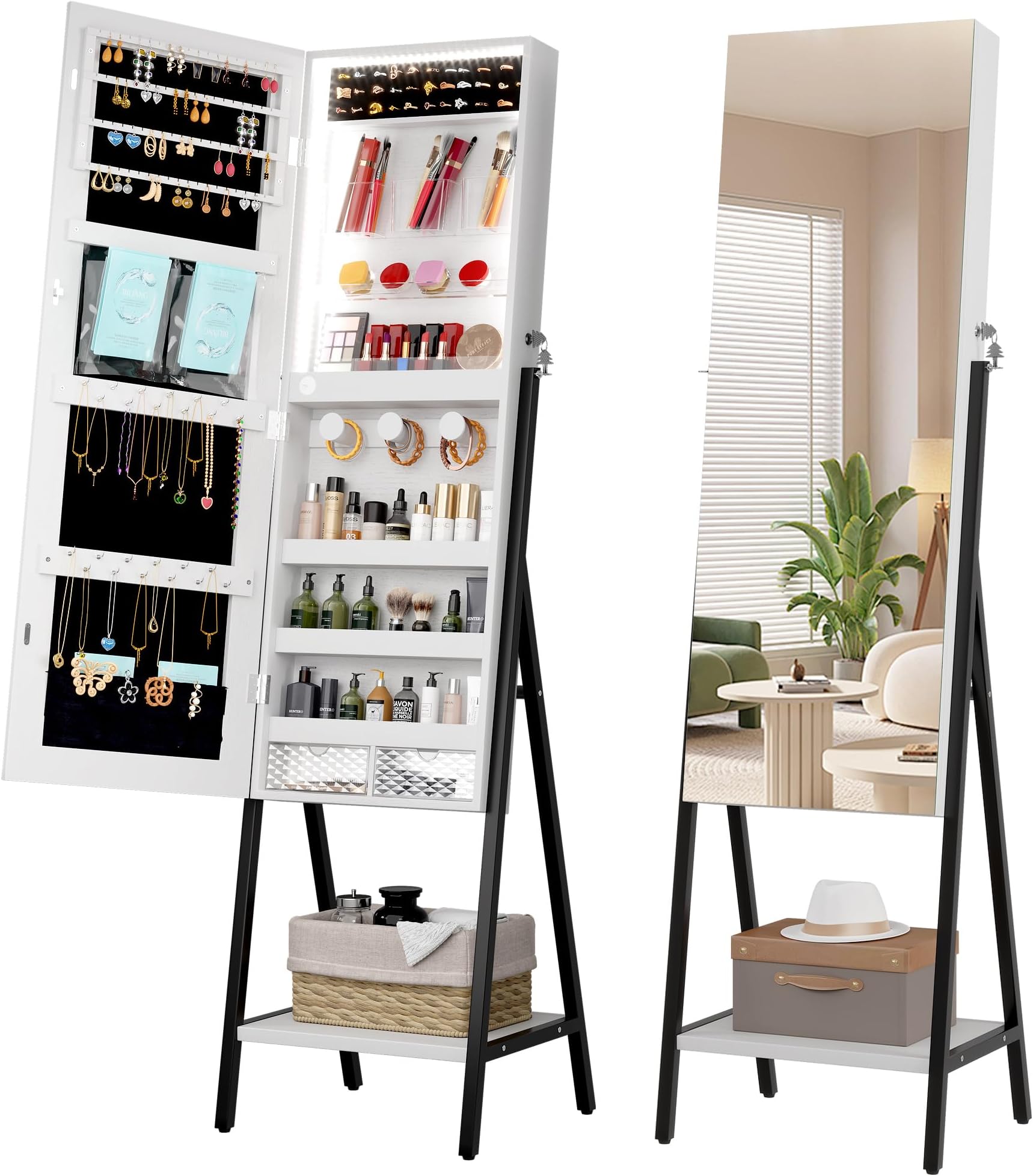 jajov Standing Mirror with Jewelry Storage with Smart Touch