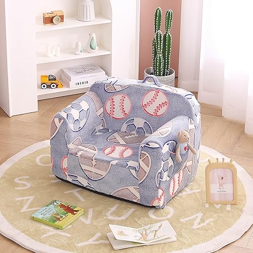 Miniatura 8 de Tiita Sofá para niños, sofá de espuma para niños pequeños, cómoda silla de descanso para niños con asa de transporte y bolsillos laterales, silla