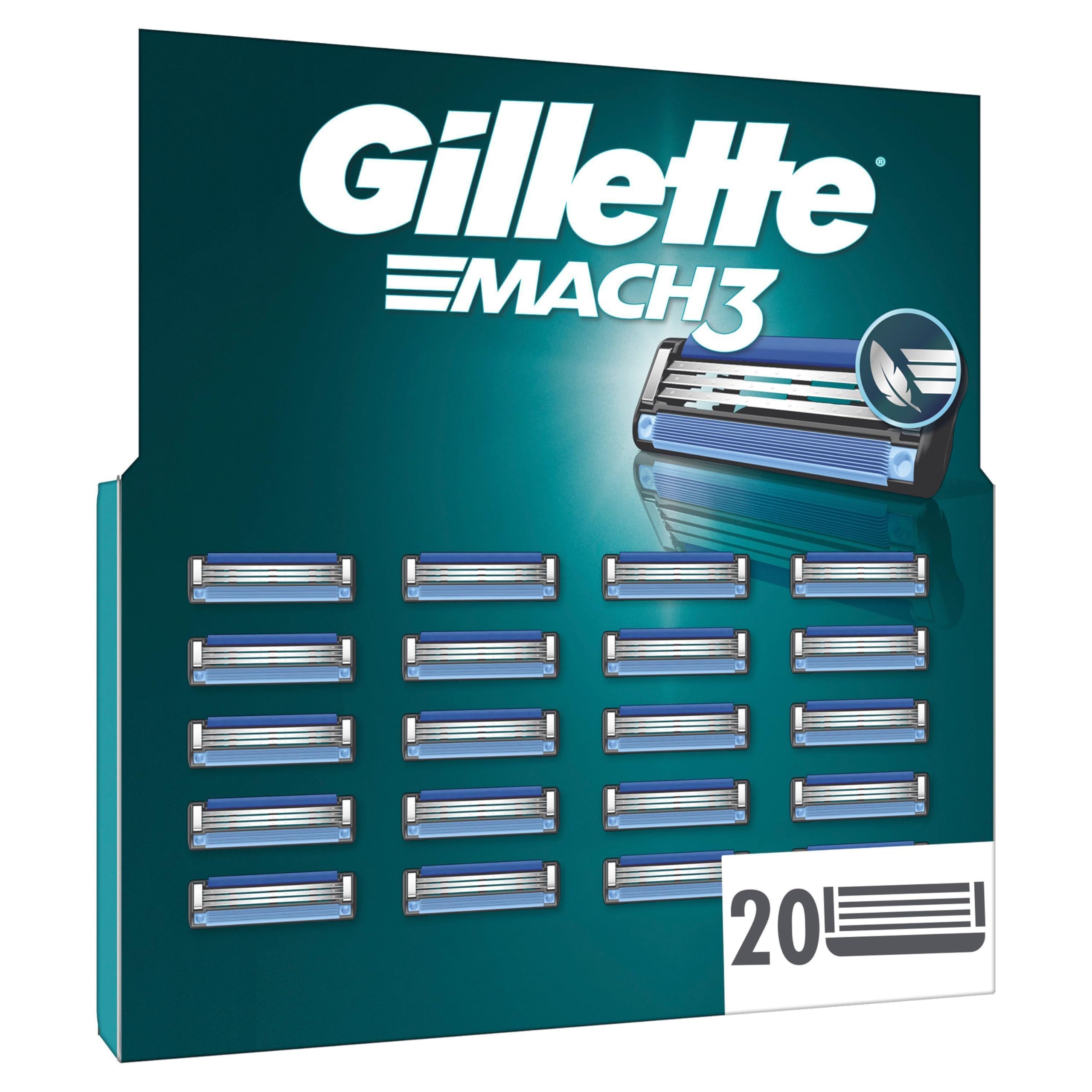 Gillette Mach3 Rasierklingen für Männer, 20 ORIGINAL Gillette Ersatzklingen, Klingen für Herren mit Gleitstreifen für ein Sanftes Gleiten und NEUER Klingenbeschichtung