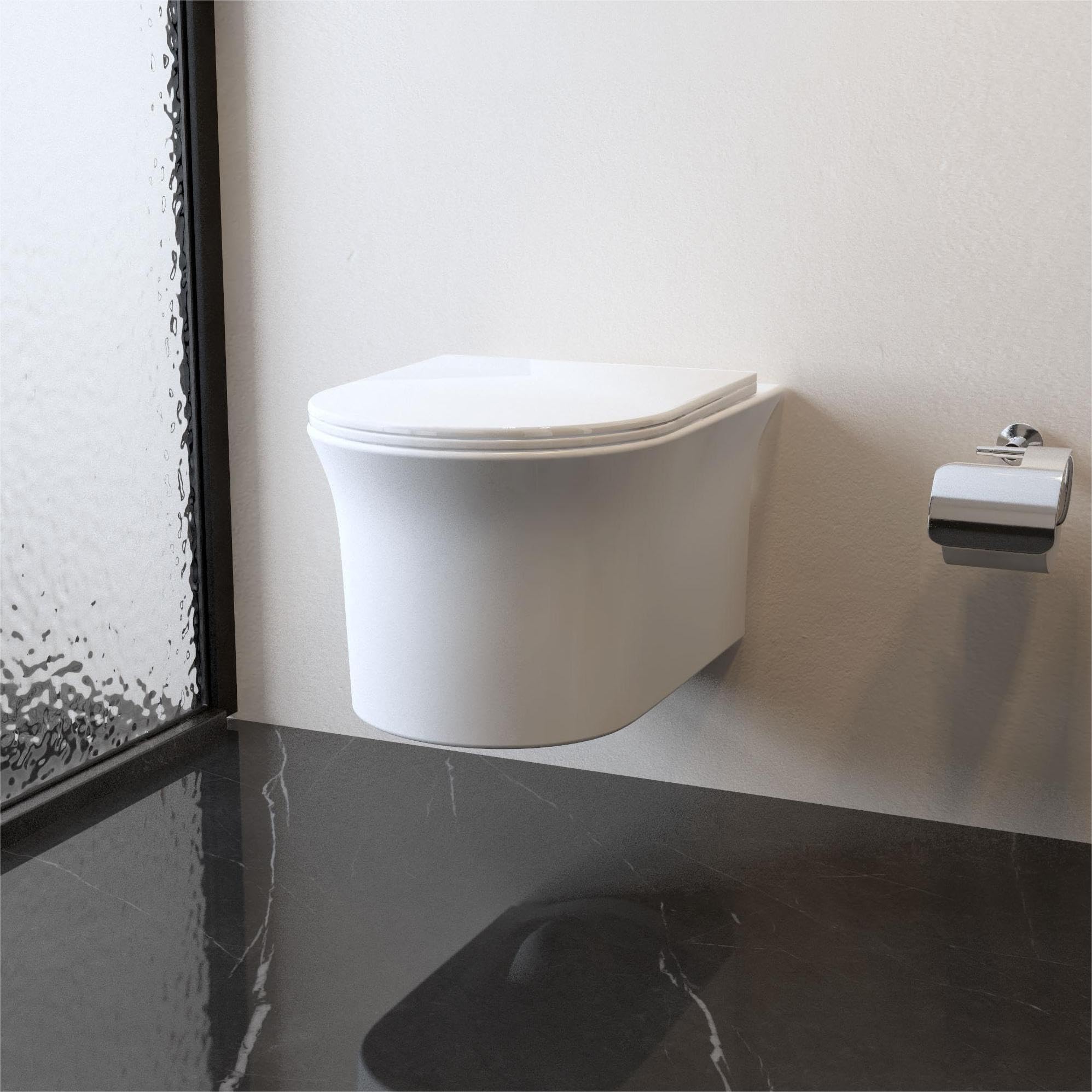 Acezanble White Rimless Wall Hung Toilet Bathroom Uf Soft Close Seat Ceramic Round Pan Modern Wc