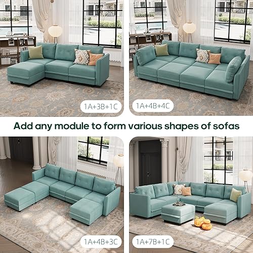 Miniatura 7 de LLappuil Sofá modular con módulo medio con almacenamiento para sofá modular personalizable, silla sin brazos, moderna tela de piel sintética (azul