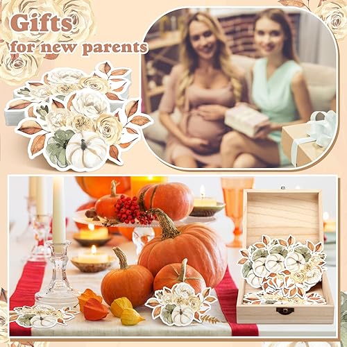 Miniatura 6 de 50 tarjetas de juego de predicción y consejos de otoño de doble cara con caja de recuerdo de madera, calabaza floral, Día de Acción de Gracias, baby