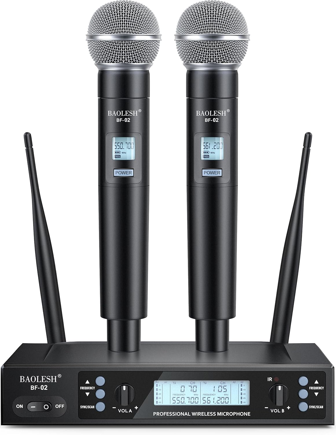 Wireless Microphone for Karaoke Singing,200 ft Range Profesional Dual Cordless Dynamic Handheld Mic with Rechargeable Receiver for Church,Speech,Wedding,Party