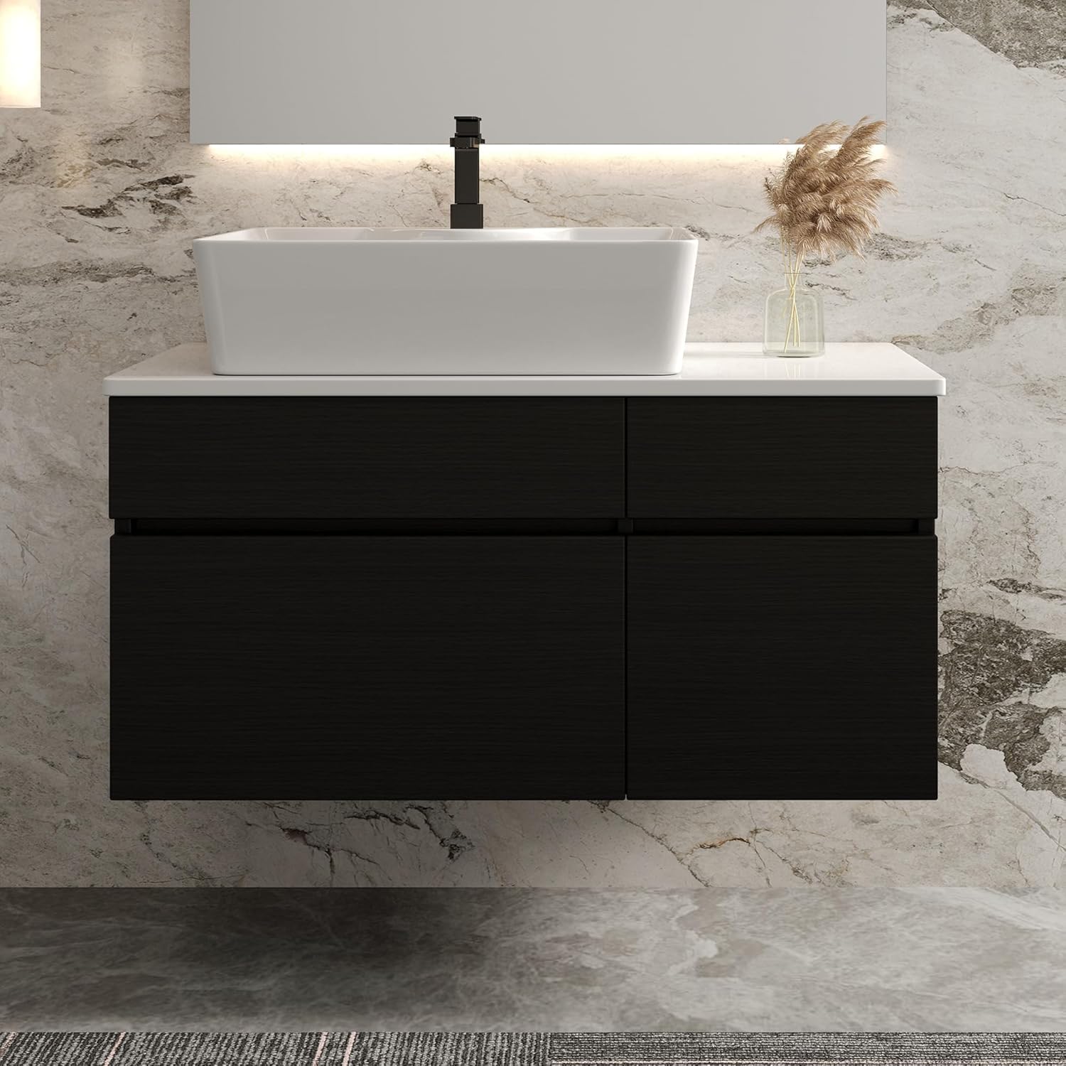 31.5 Inch Bathroom Vanity with Sink Combo, Floating Bathroom Vanity, Modern Wall Mount Cabinet with Ceramic Integrated Sink
