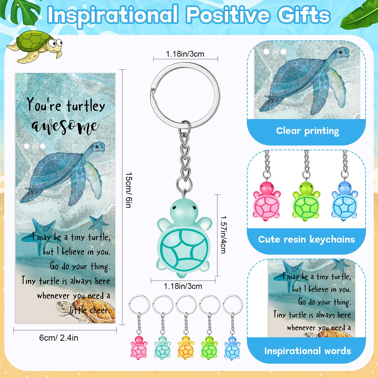 Sayglossy Juego de 20 bolígrafos inspiradores para el regreso a clases, regalos de tortuga, bolígrafos motivacionales, llaveros, marcapáginas, regalo para el primer día de escuela, para profesores
