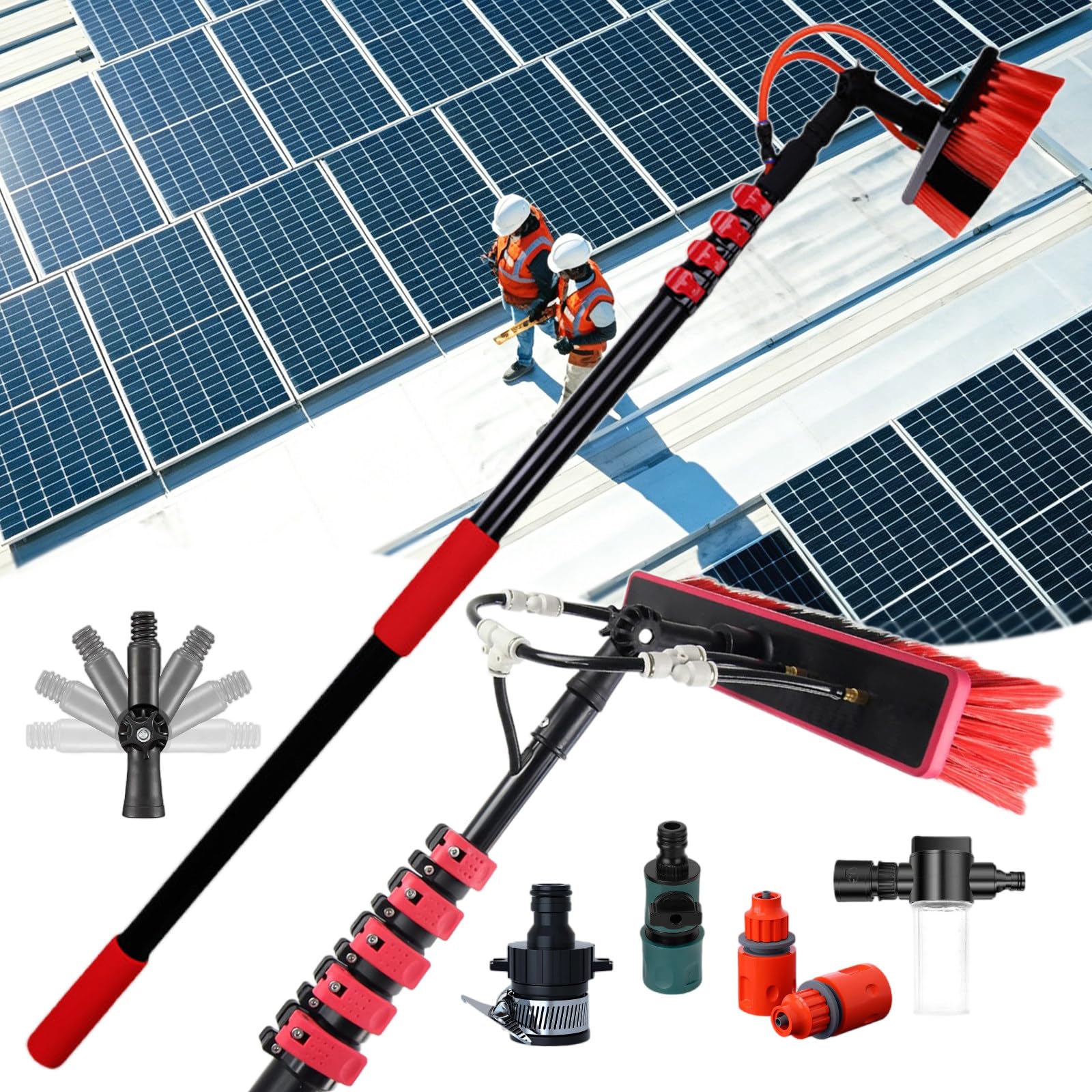AYCDL Telescopic Water Fed Pole for High Window & Solar Panel Cleaning, Carbon Fibre Brush, Fits Garden Hose, Easy Reach 7.2m/24ft,7.2m/24ft