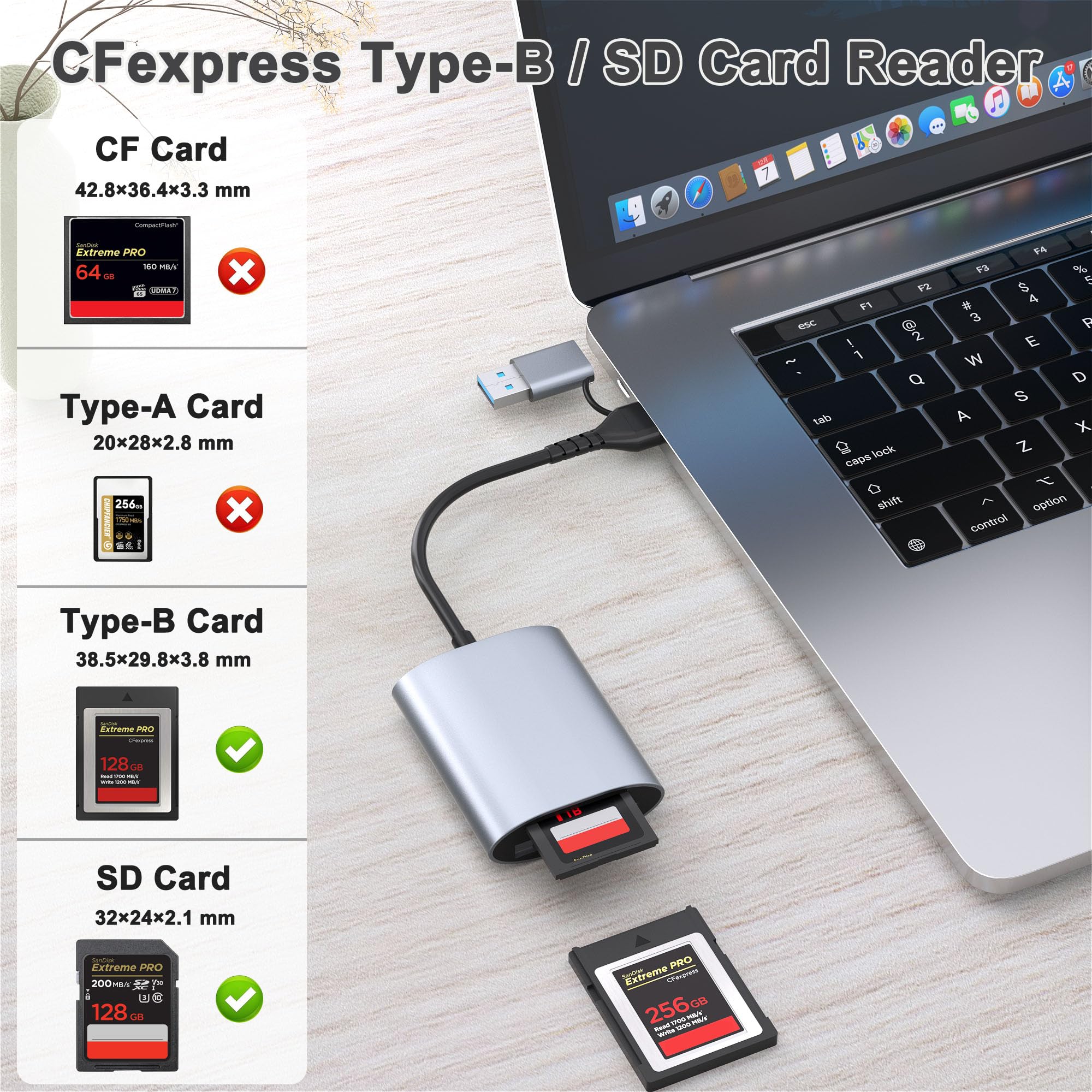 Professioneller CFexpress Typ B und SD Dual-Slot Speicherkartenleser mit USB 3.2 Gen 2 (10 Gbit/s) Übertragungsgeschwindigkeit, USB C & USB-A 2-in-1 CFexpress Typ B/SD Kartenadapter