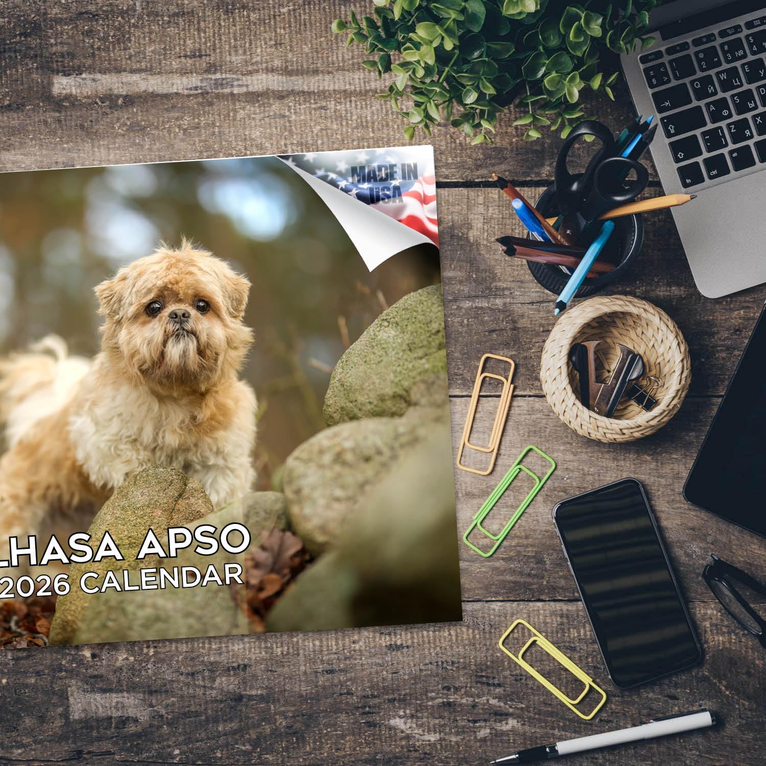 Kalendarz 2024 2025 Lhasa Apso - miesięczny kalendarz ścienny rasy psów - 30 x 45 cm otwarty - gruby papier bez przebarwień - prezent - akademicki planer nauczyciela kalendarz organizowanie i