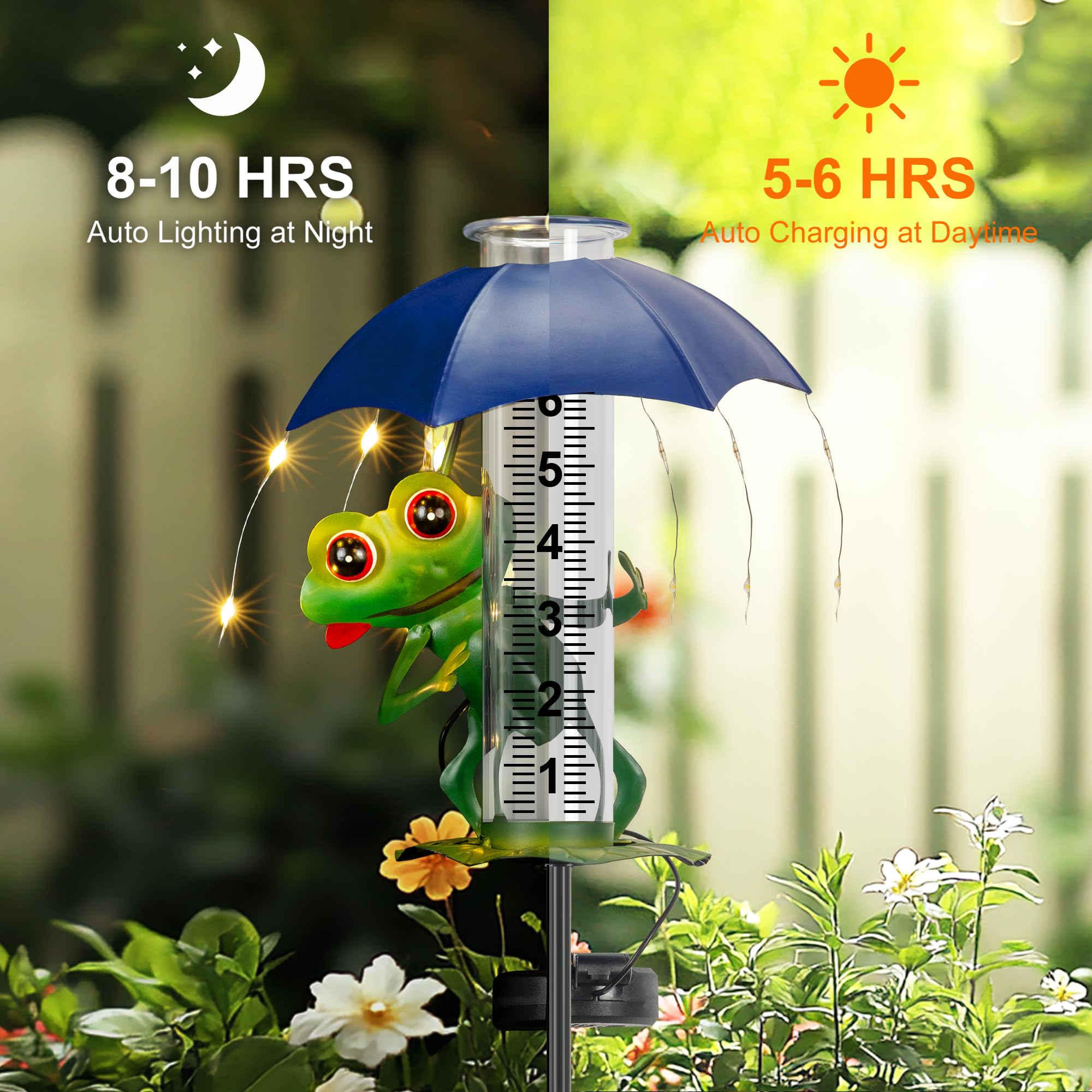 Regenmesser für den Außenbereich, Frosch, dekorative Regenmesser mit LED-Solarleuchten, Hofdekoration, Regenmesser im Freien, beste Bewertung, Gartenstatuen, Frosch-Geschenke für Frauen