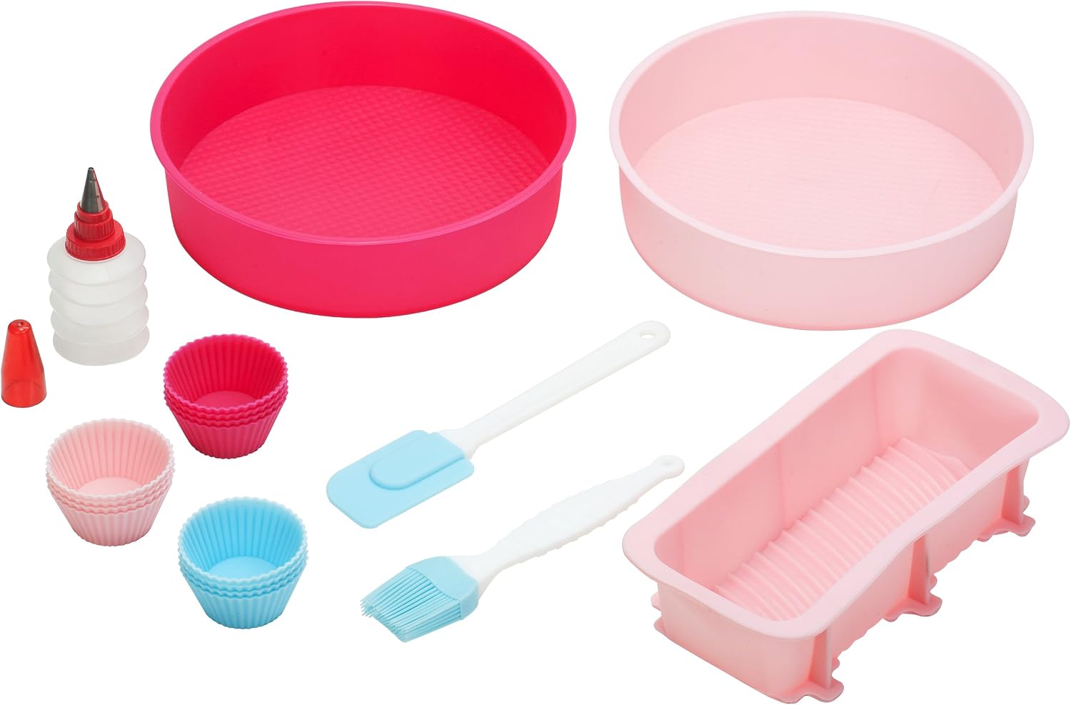 Vonshef 18 Piece Silicone Bakeware Baking Set - Cupcake, Round Cake, Bread Molds, Icing Decorator + Spatula & Pastry Brush
