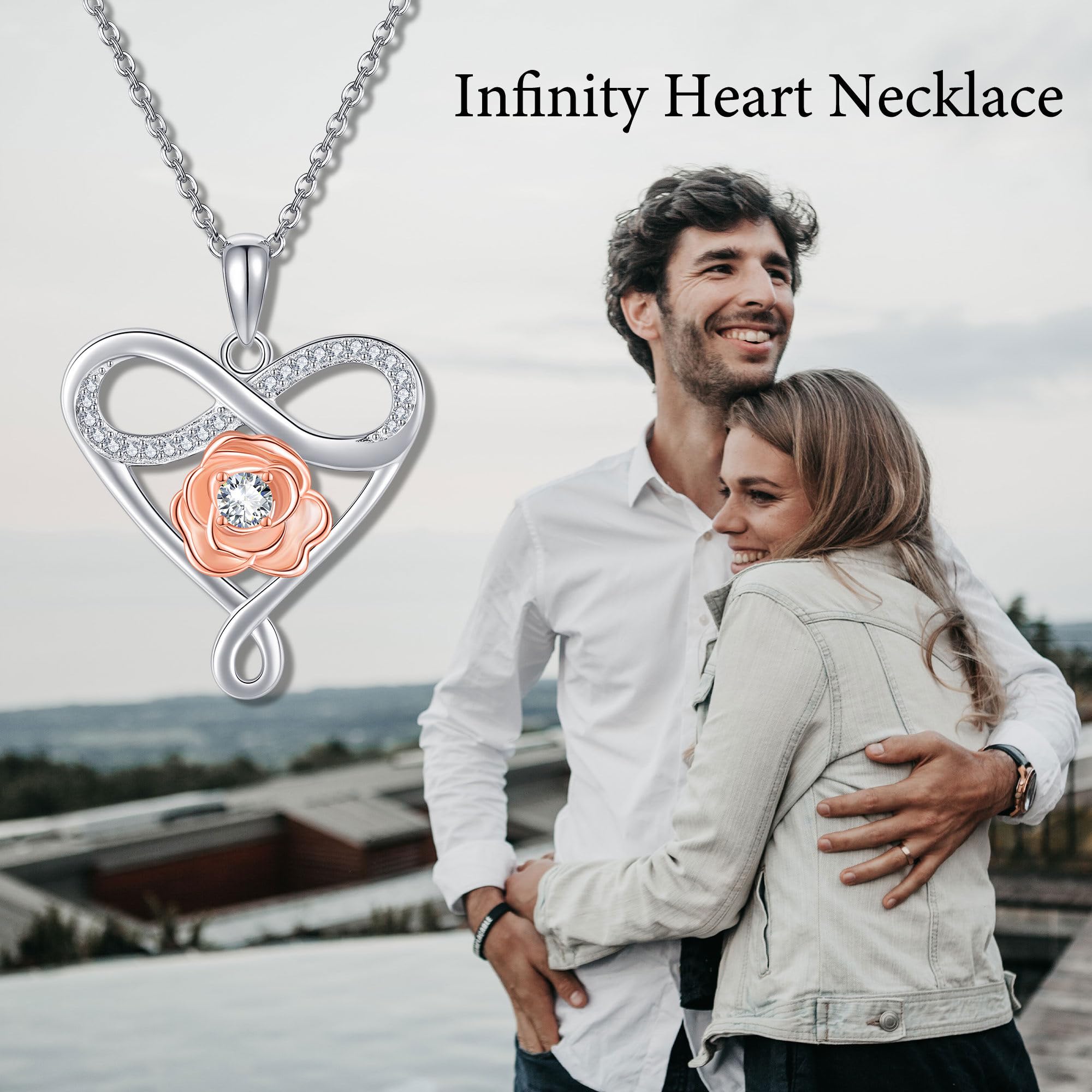 ONEFINITY Collana con ciondolo a forma di cuore, in argento Sterling 925, con ciondolo a forma di infinito, idea regalo per le donne, Zirconia cubica