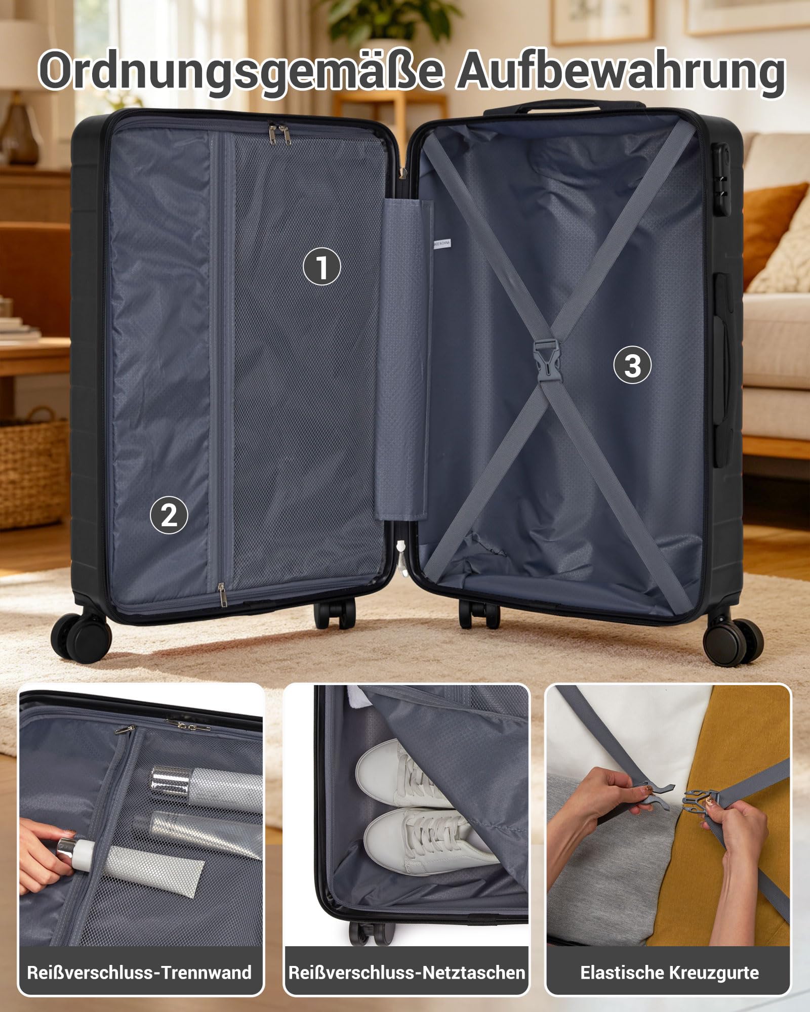 Handgepäck Koffer 55x40x20cm ABS+PC Hartschalenkoffer Ryanair Trolley 4 Rollen Kabinenkoffer