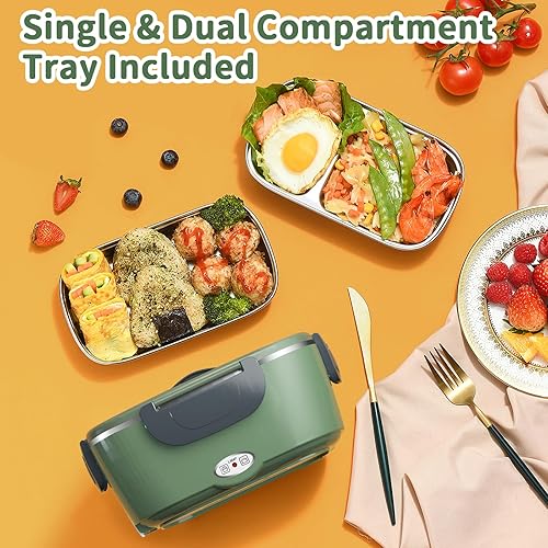 Miniatura 5 de Lonchera eléctrica con calefacción para adultos con 2 contenedores de 1.5 L, portátil de 100 W, 3 en 1, lonchera térmica rápida para hombres,