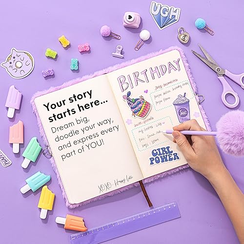 Miniatura 3 de Happy Lolli ME - Kit de diario morado para niñas, más de 300 piezas, diario mullido con cerradura, marcadores, calcomanías y páginas de