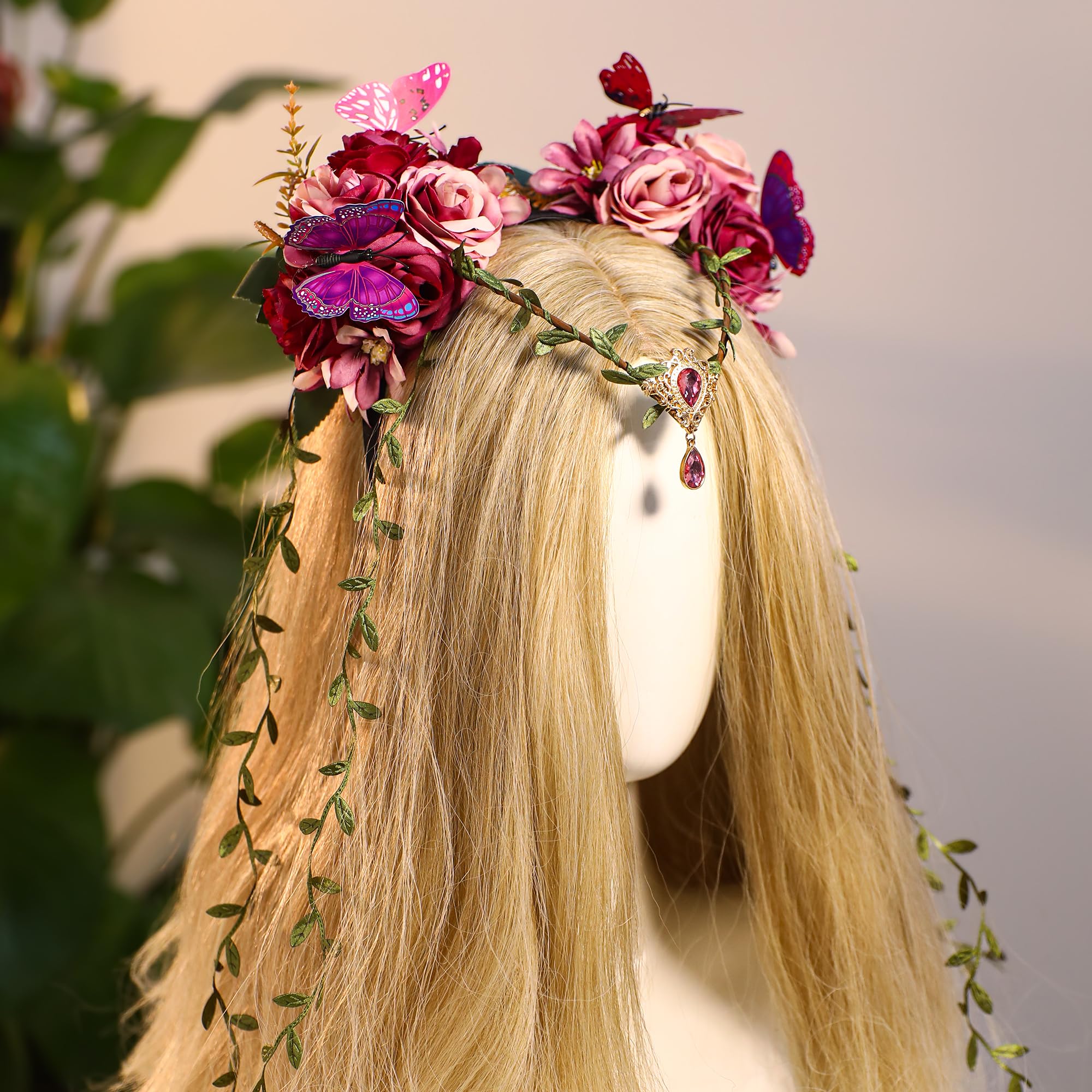 Fairy Flower Headpiece with Butterfly and Vines for Renaissance Cosplay Amazon.com: MOSTORY Green Flower Fairy Crown - Butterfly  main image 2