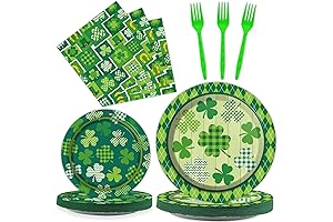 St. Patrick's Day Tableware Set: Lucky Green Shamrock Plates for 24 Guests