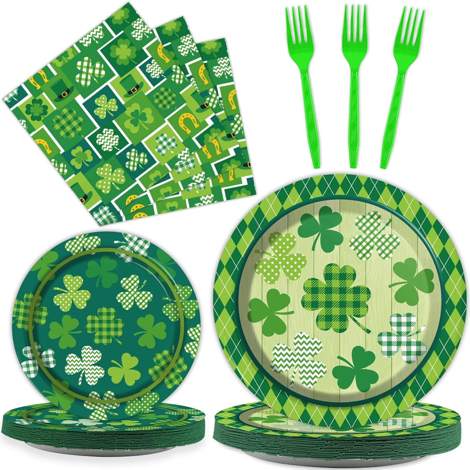 96 Pcs St. Patrick’s Day Tableware Set Lucky Green Shamrock