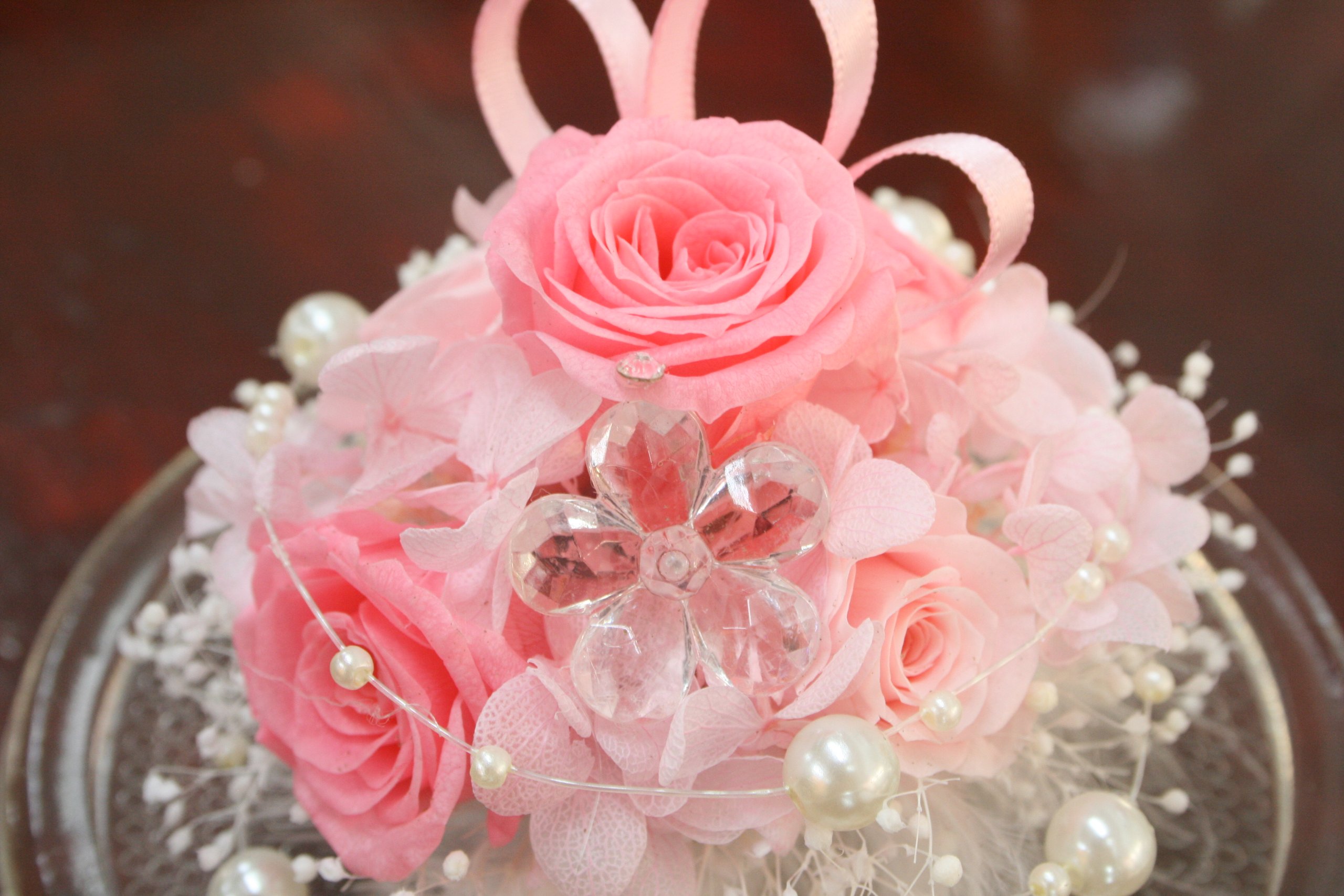 プリザーブドフラワードーム ピンクローズ