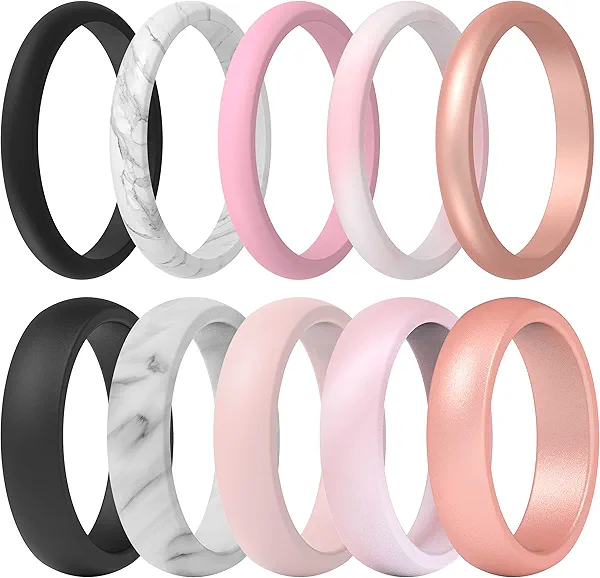 ThunderFit Silicone Wedding Rings for Women, Classic and Thin 10 Mixed Rubber Engagement Bands