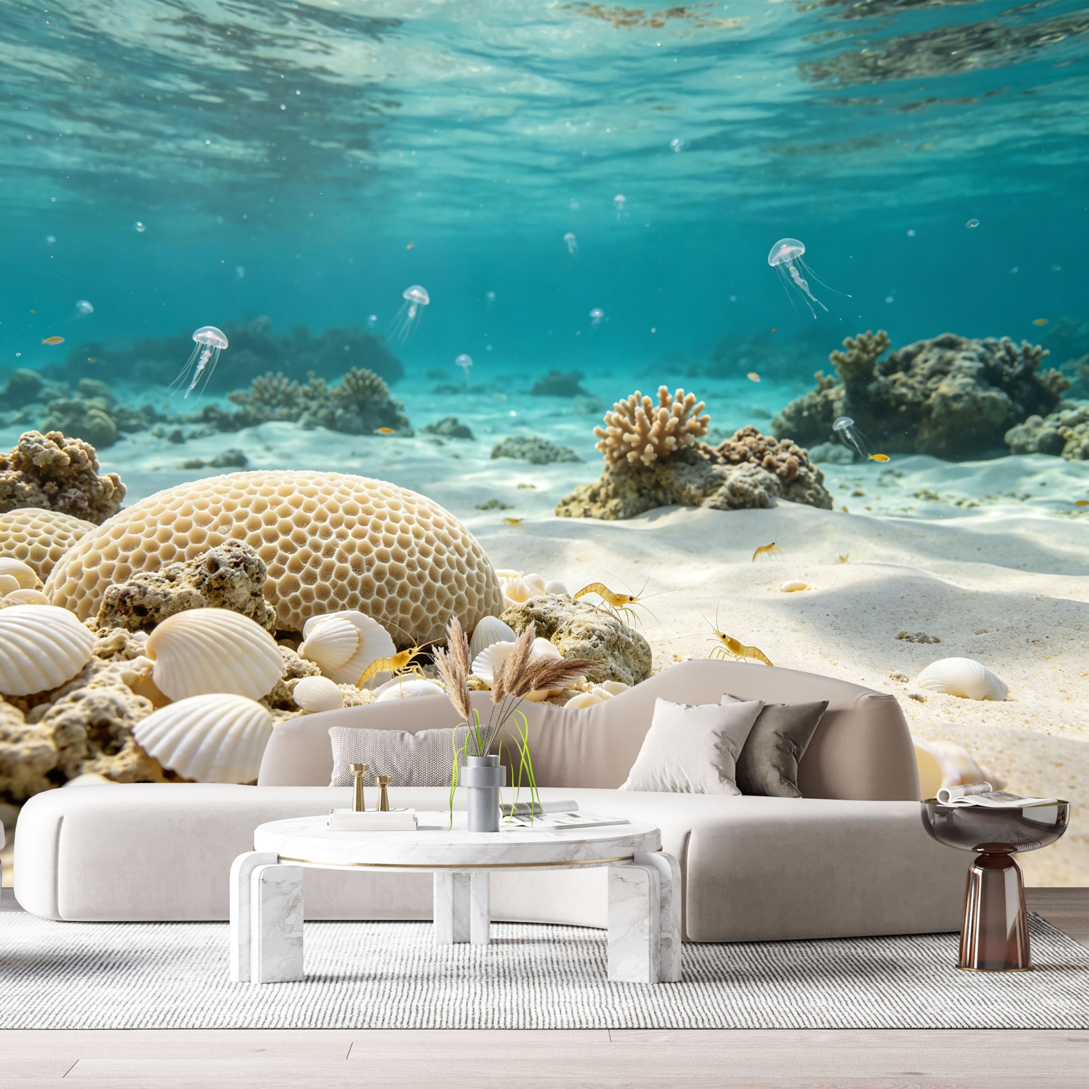 Custom Size Wall Murals Ocean Marine Coastal 3D Underwater Coral Reef Jellyfish Shells SelfAdhesiveWall Fabric Removable Wallpaper Wall Decor for Living Room Bedroom Bathroom