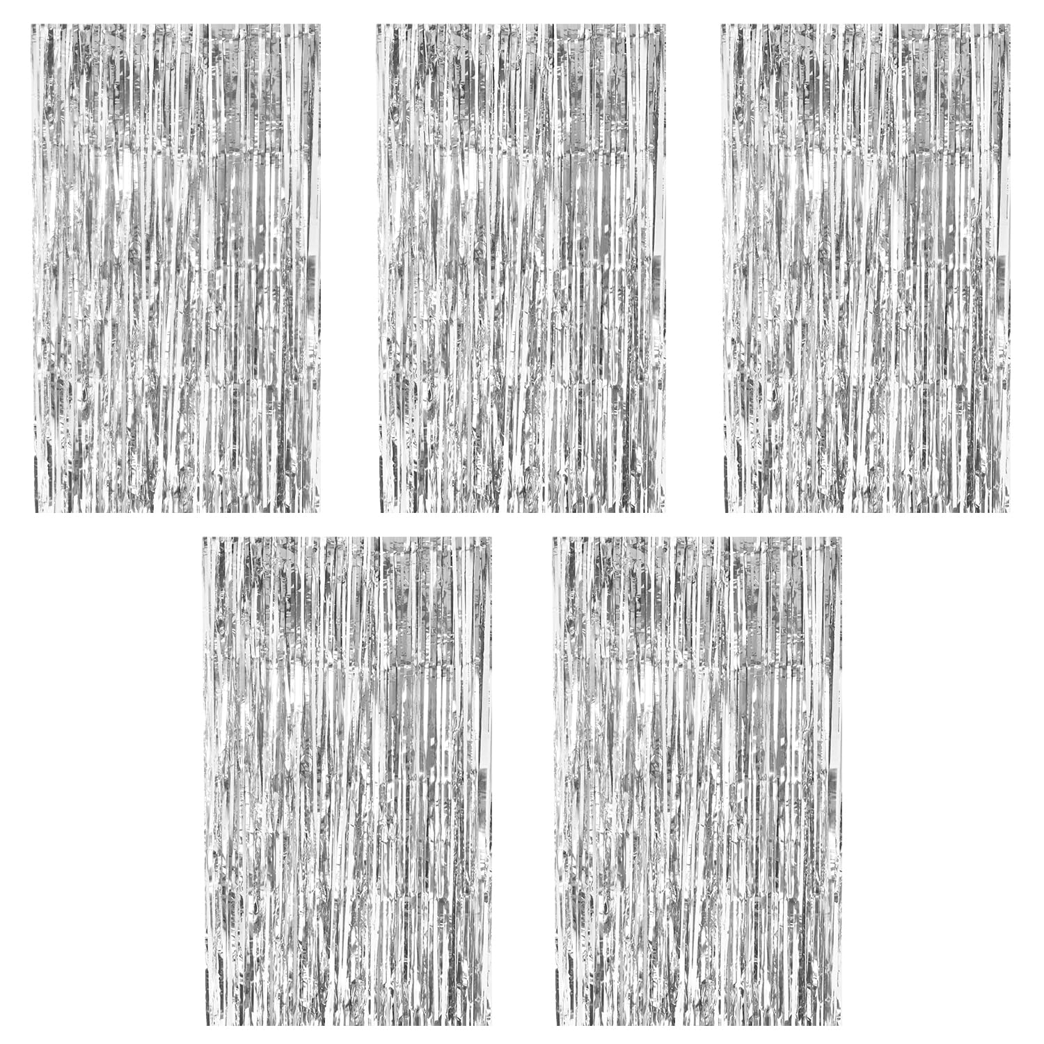 Roosea 5 Piezas Cortina Metálica Cortinas de Oropel Metálico Foil Fringe Cortinas 1 x 2 m Cortinas Fiesta Cortina Flecos Metálica Cortina De Flecos Decoracion para Bailes Bodas Navidad Plata