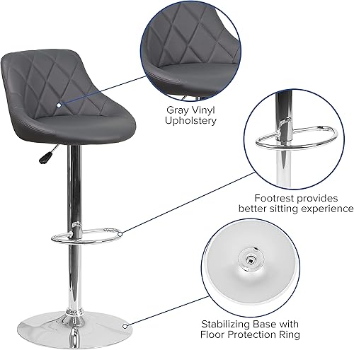 Miniatura 4 de Flash Furniture CH-82028A-BK-GG asiento de vinilo negro de diseño contemporáneo, banqueta alta ajustable con base cromada, Vinilo, Gris
