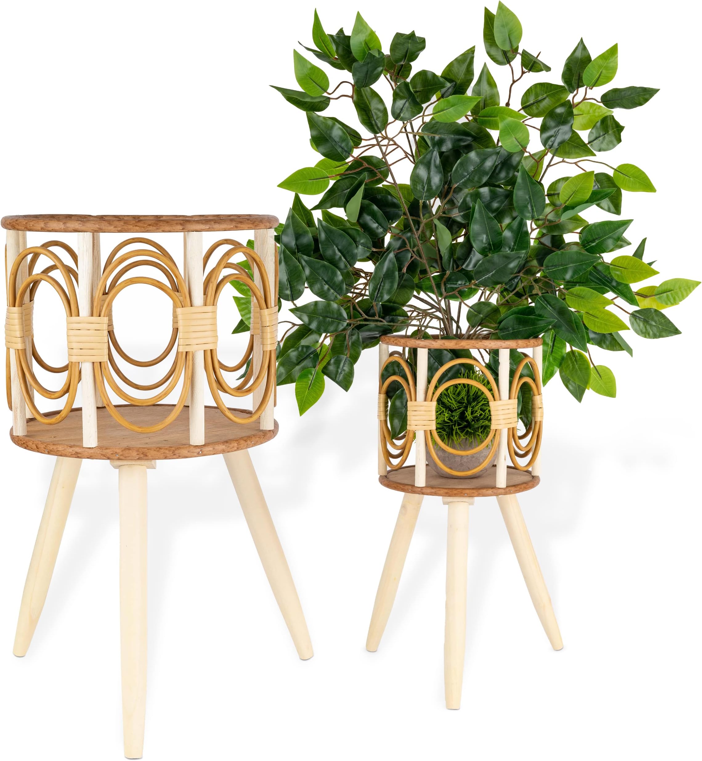 Navaris RattanStyle Plant Stand Set For House And Outdoor Plants Weather