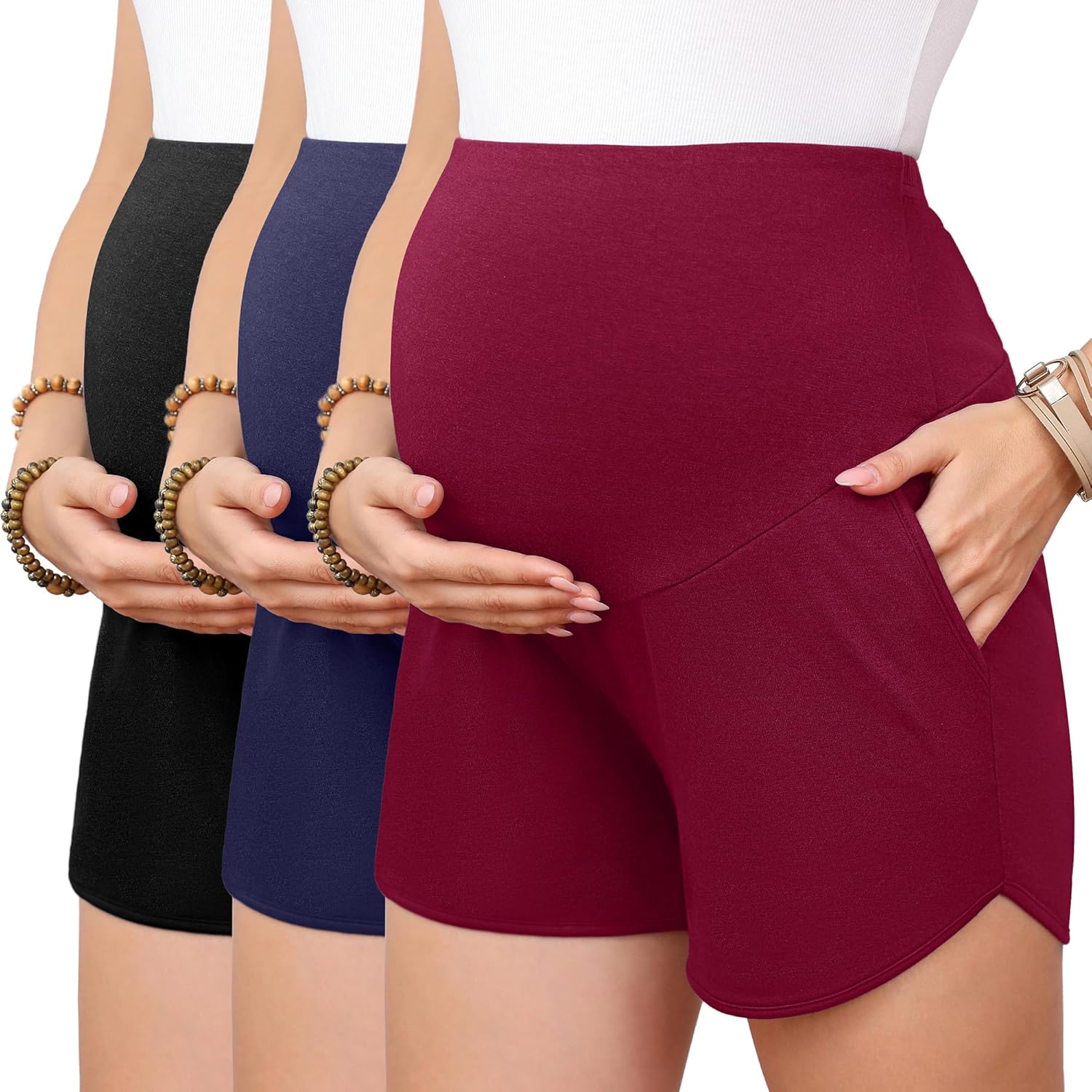 3 Pack Women's Maternity Shorts Over Belly Pregnancy Lounge Workout Running Casual Pajama with Pockets