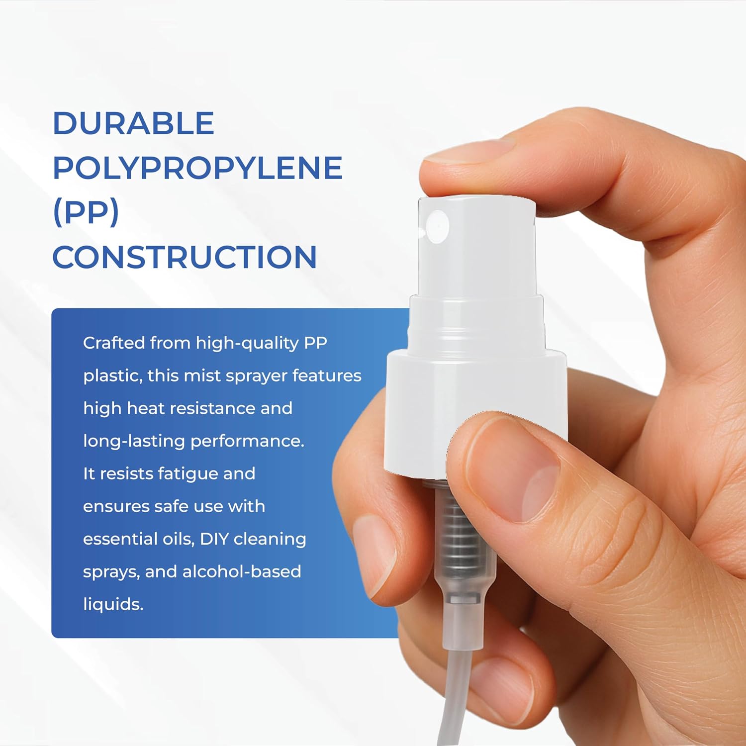 PP Plastic Fine Mist Sprayer 20-410 Smooth Skirt with Clear Overcap and 3.54 Inch Dip Tube – 0.12cc Output Mist Pump for Bottles, Lotions, Liquids, Perfumes, Cosmetics, Travel Use - Pack of 50 - White
