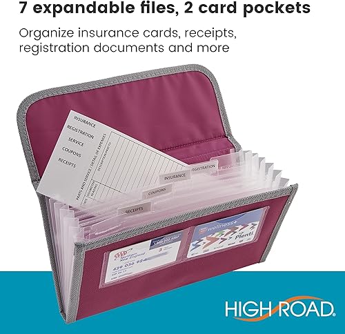 Miniatura 14 de High Road Organizador de guantera, soporte de seguro y registro para documentos de automóvil y papeleo - Organizador de asiento delantero expandible