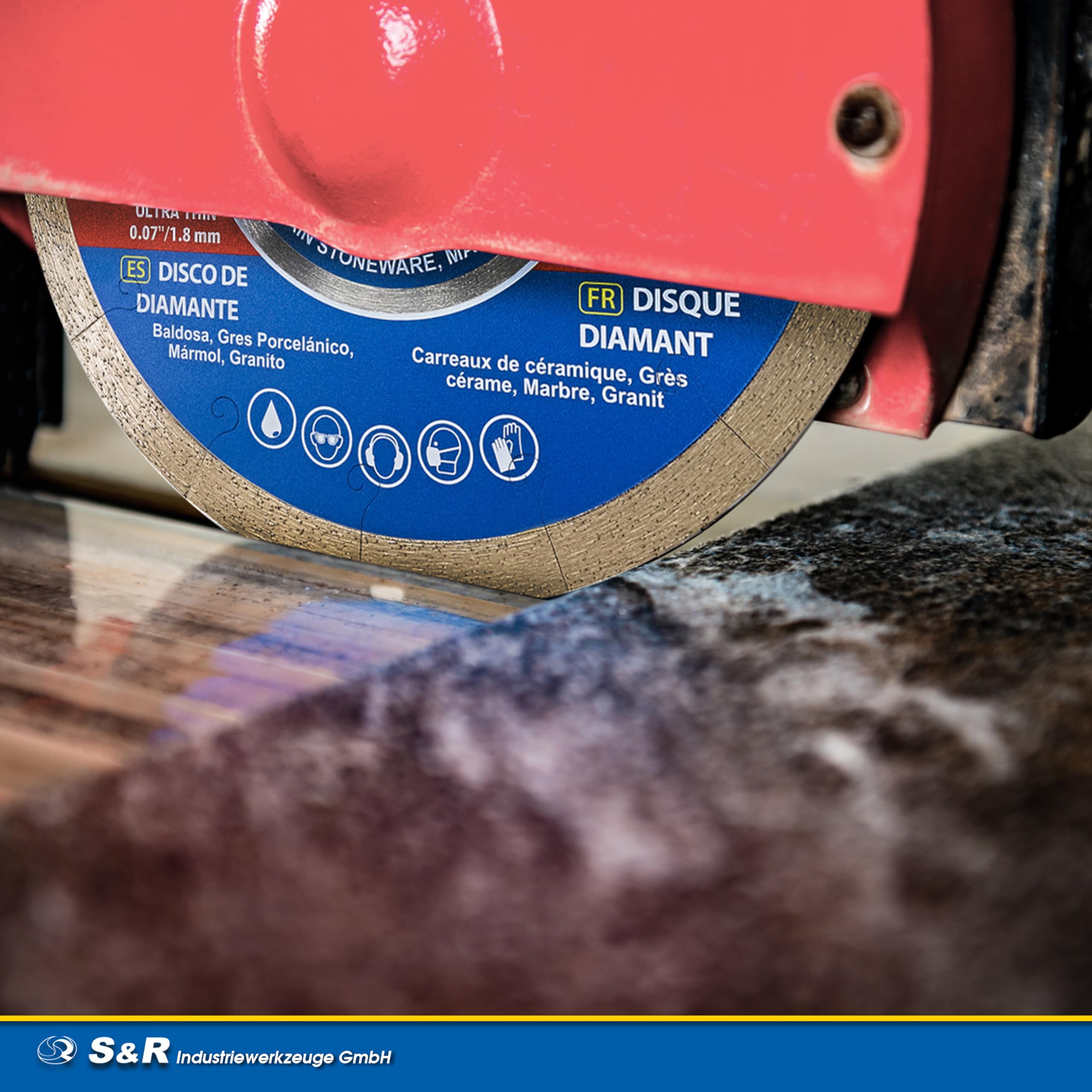 S&R Disque Diamant Carrelage 180 x 25,4 x 10mm. Disque Extra fin (1,6 mm épaisseur). Meule Scie de Table à tronçonner Porcelaine, Carrelage, Grès cérame, Marbre, Granit