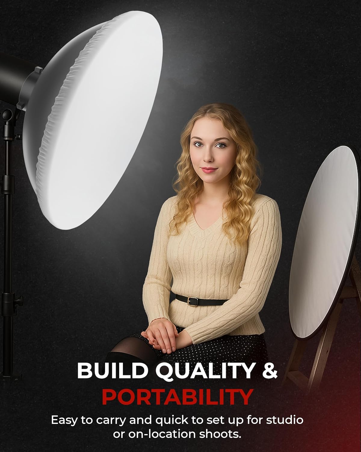 REFLEX CAMERA Silver Beauty Dish Reflector with Honeycomb Grids and White Diffuser Sock for Bowens Mount Studio Strobe Flash Light for Ideal Photography Lighting (70cm / 27.5" Beauty Dish)