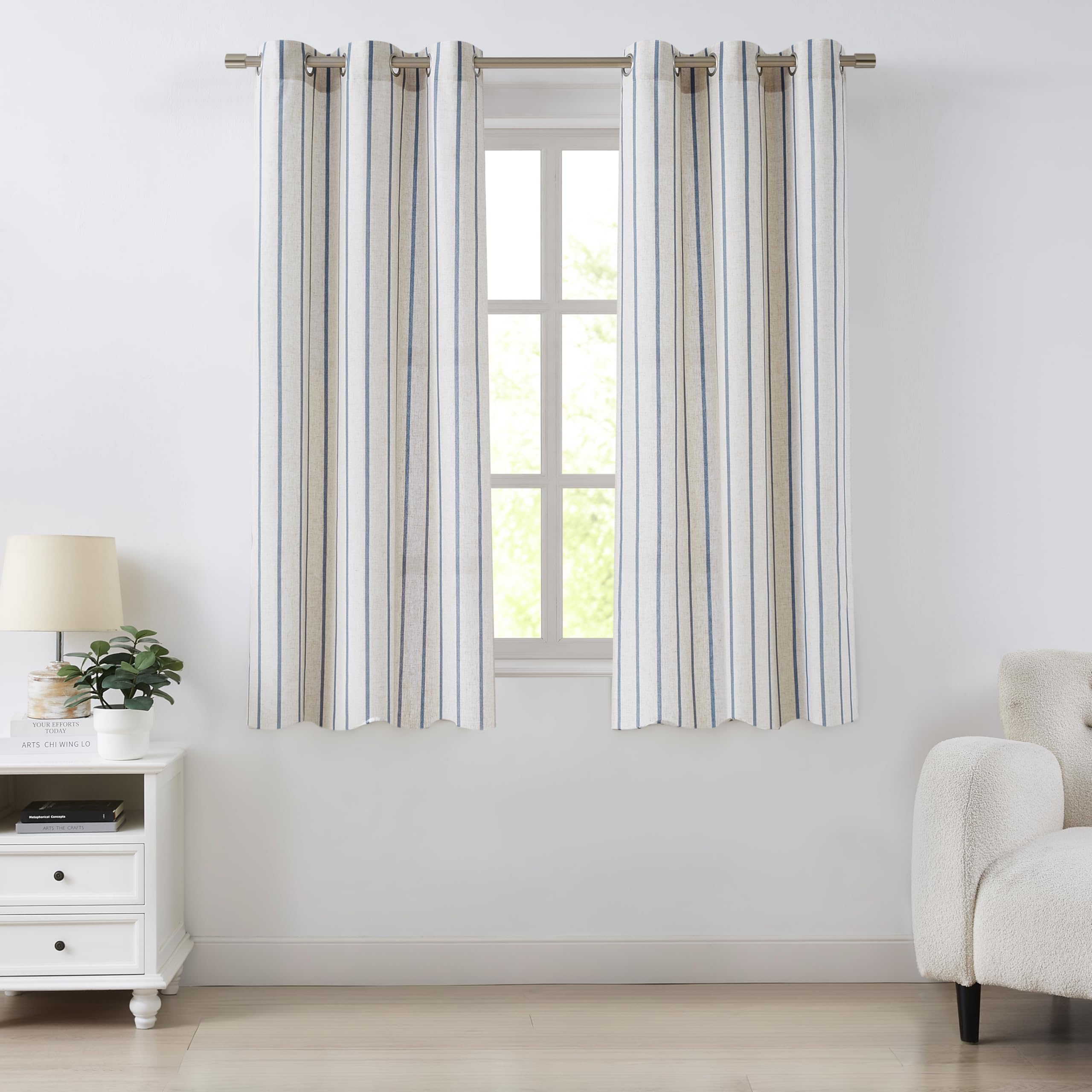 Bapawfish Dusty Blue Stripe Curtains 72 Inch for Bedroom Living Room