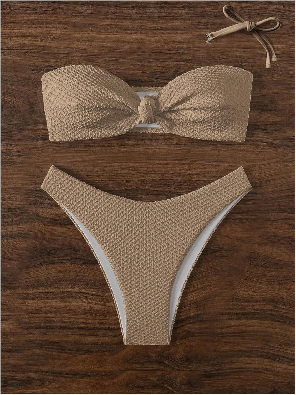 SHENHE Women's Strapless Tie Front 2 Piece Swimsuits Sexy Thong Bandeau Bikini Set - Image 5