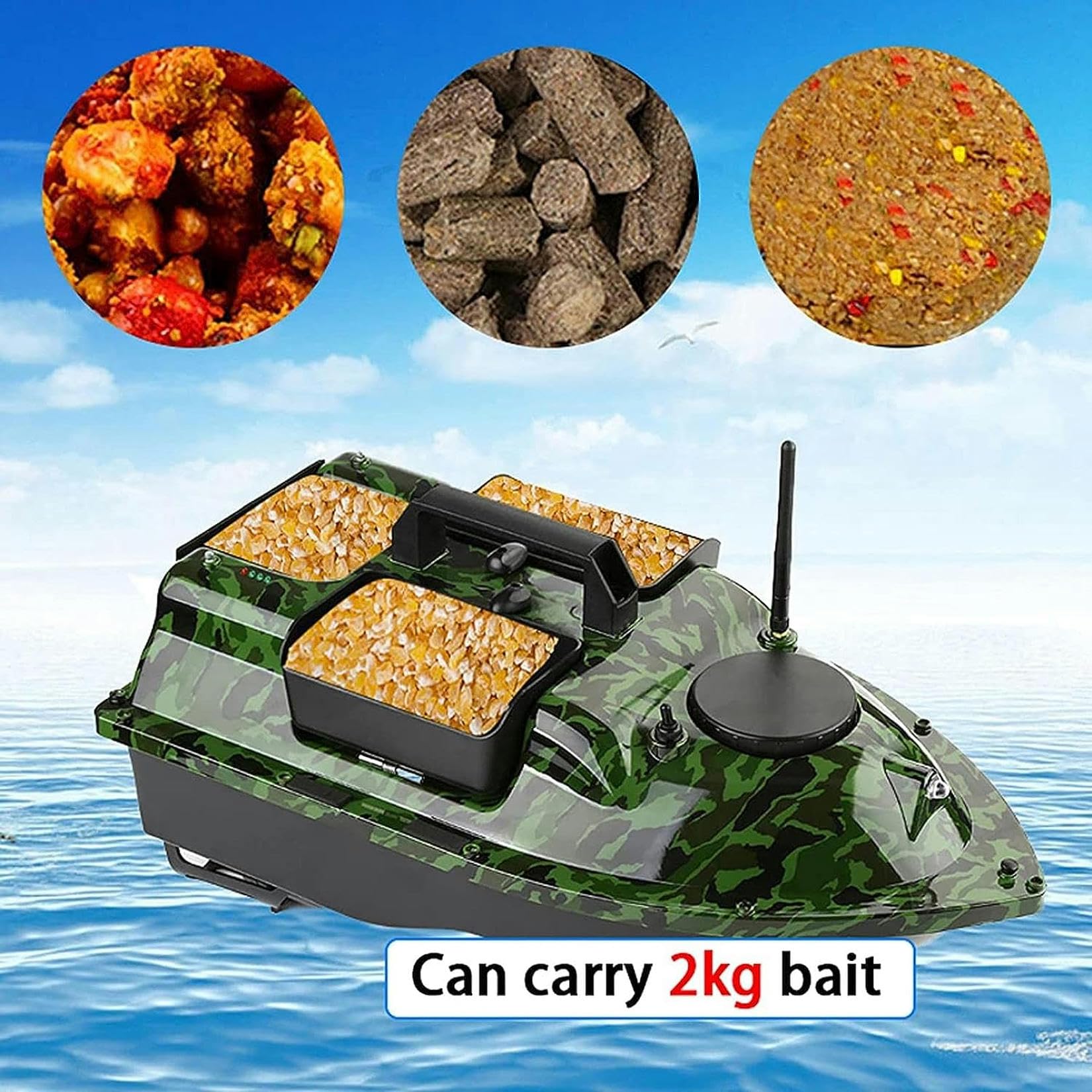 Barca Esca Telecomandata da Pesca, Barchino Carpfishing per Piscine & Laghi, Fish Bait Boat 500m GPS Crociera a Doppio Motore Crociera Automatica, Tre Contenitori Esca, Capacità di Carico di 2kg