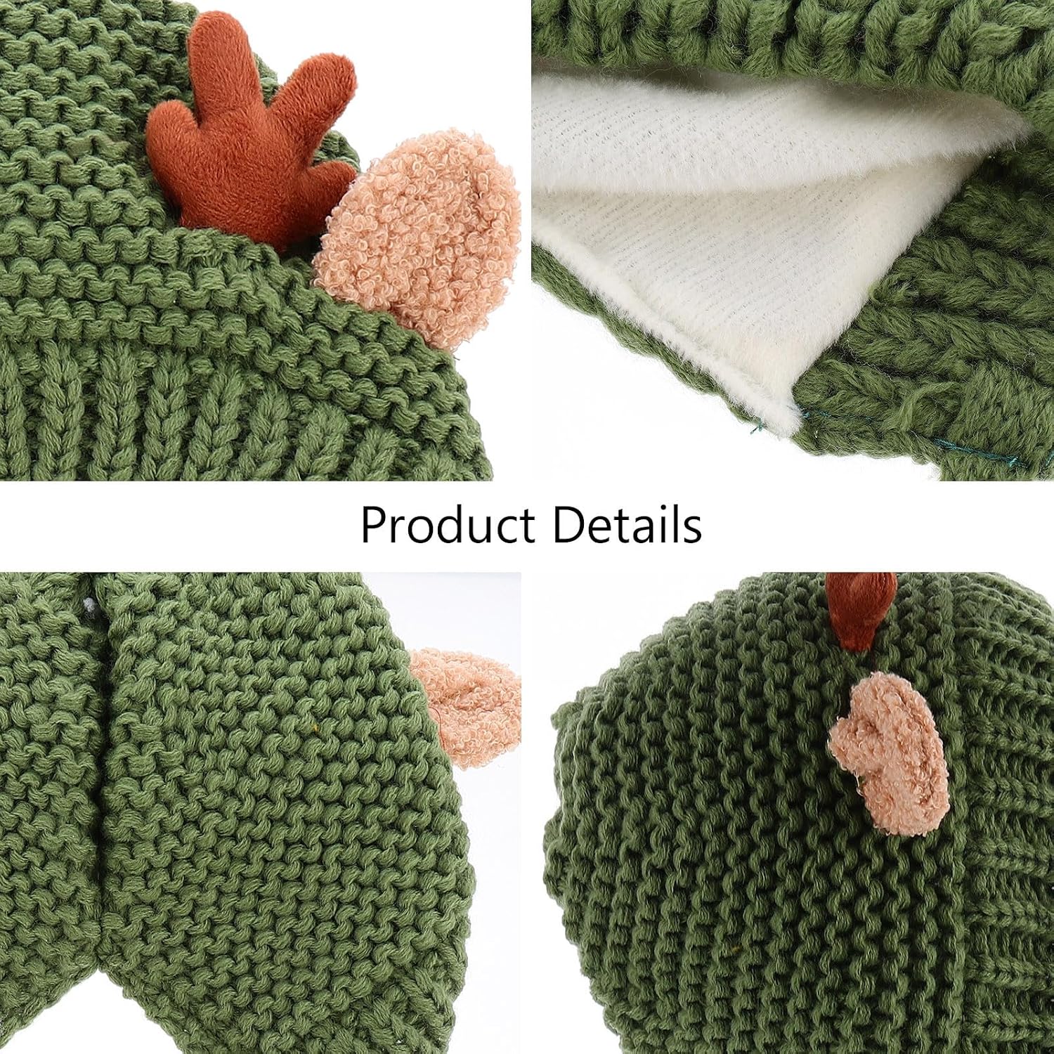 SEWACC Xmas Green Knitted Antler Hat for Girls, Warm Ear Cover Baby