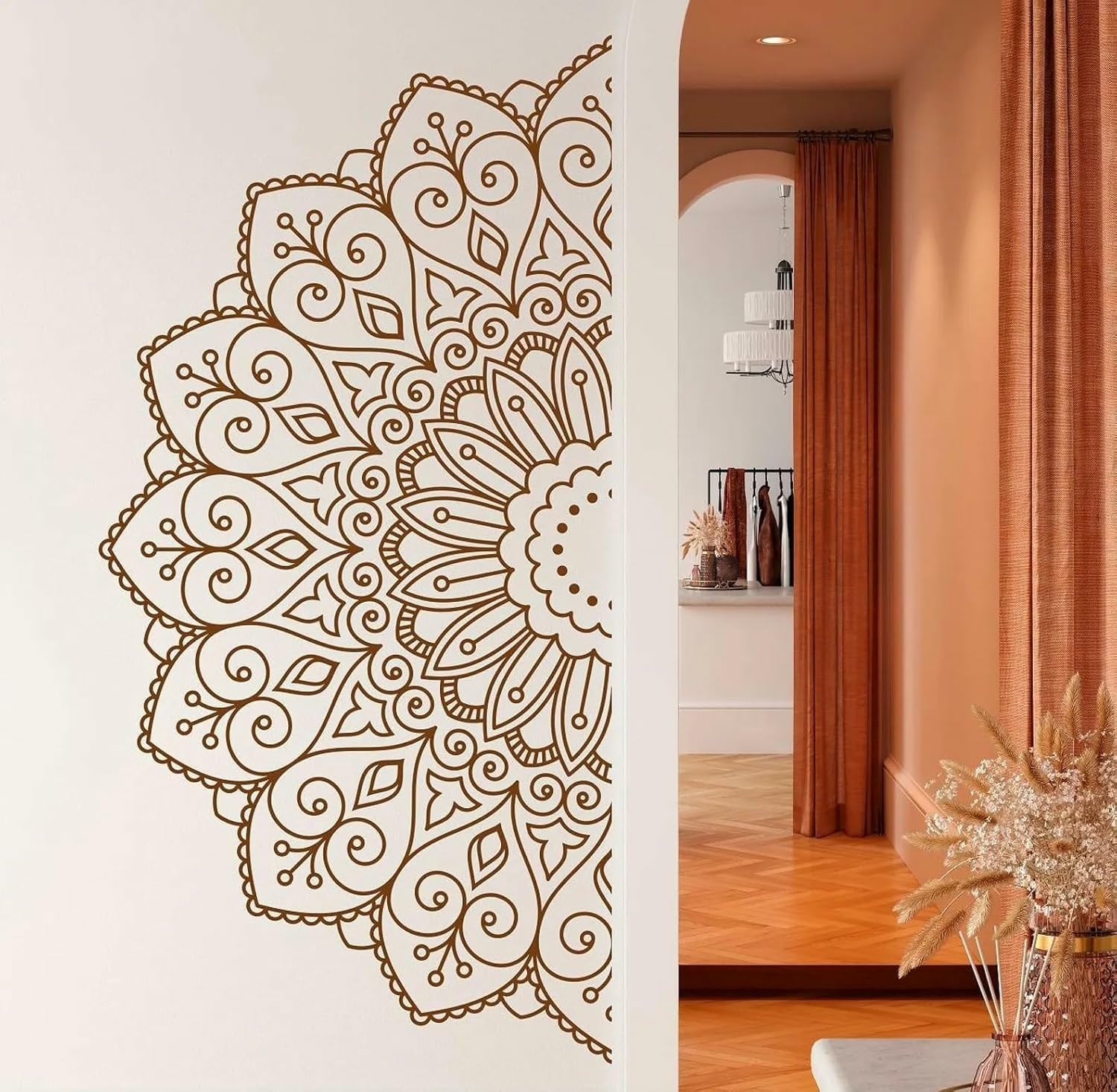 GADGETS WRAP 110 x 55 cm Mandala in Half Design Wall Decor Wall Sticker Self Adhesive Sticker (Pack of 1)-image-41