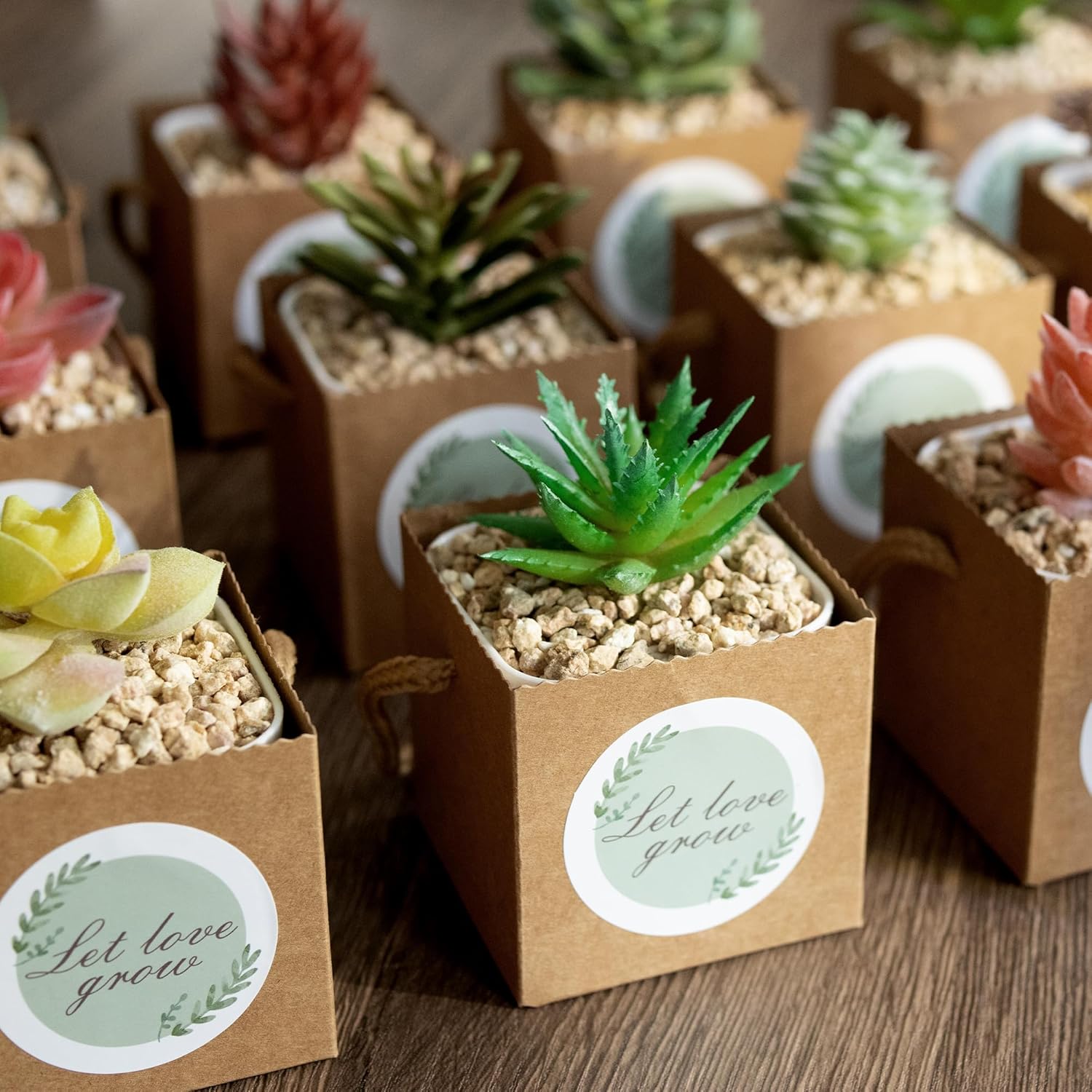 Temlum 2.5 Inch Succulent Wrap Bags (Fits 2.5″ Pots) with Thank You & Let Love Grow Stickers, Small Gift Box for Wedding, Baby Shower, Succulent Party Favors for Guests (Brown 100pcs)