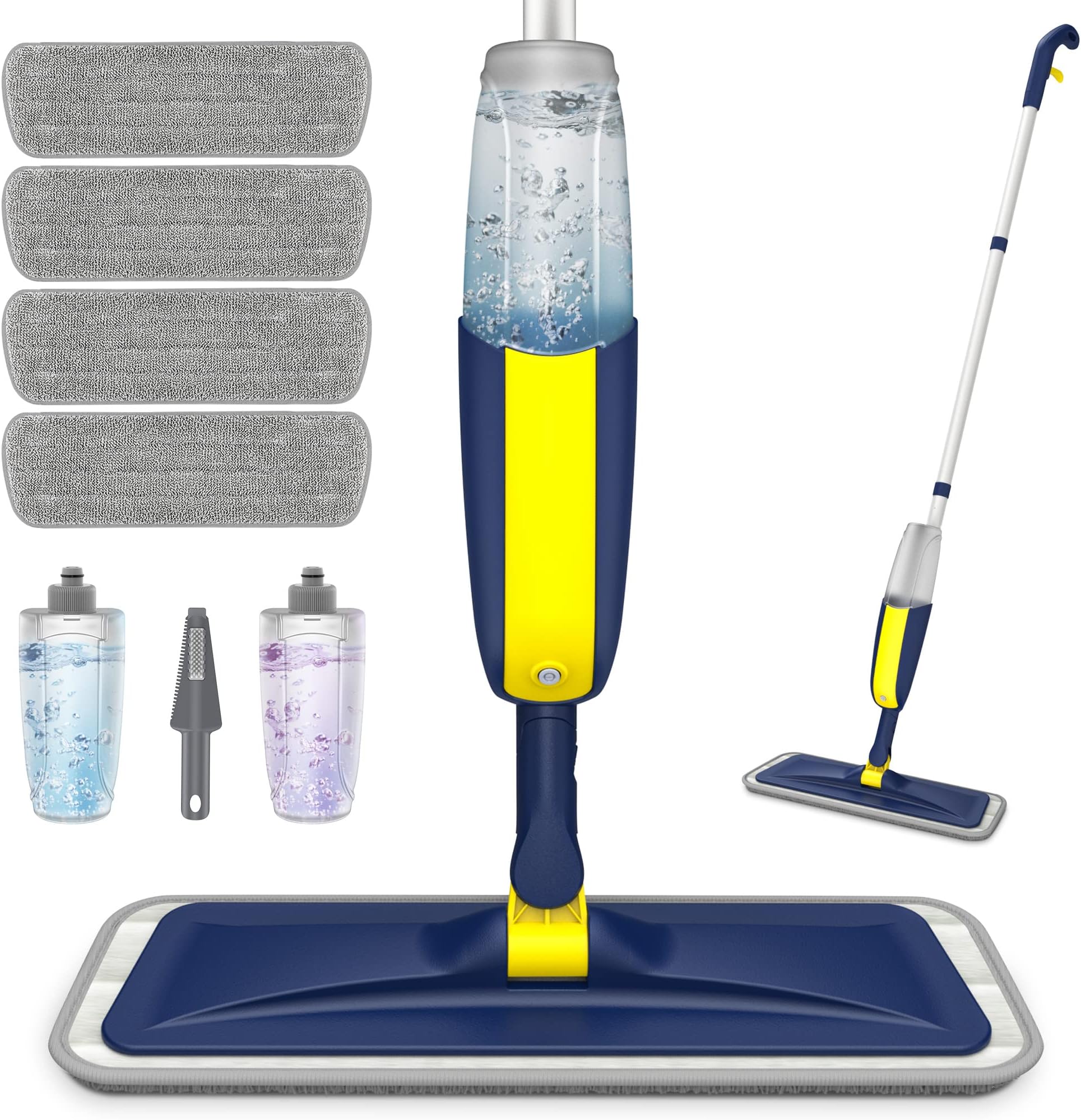 HOMTOYOU Spray Mop for Cleaning Floors: Wet Dry Flat Mop with Sprayer for Hardwood Tile Laminate Vinyl - 4 Microfiber Washable Pads for Home Kitchen