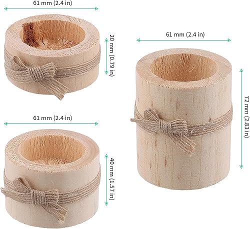 Miniatura 2 de FUNSUEI Paquete de 12 portavelas de madera para velas de té, 3 tamaños, portavelas votivas de madera, portavelas de tronco de madera, portavelas