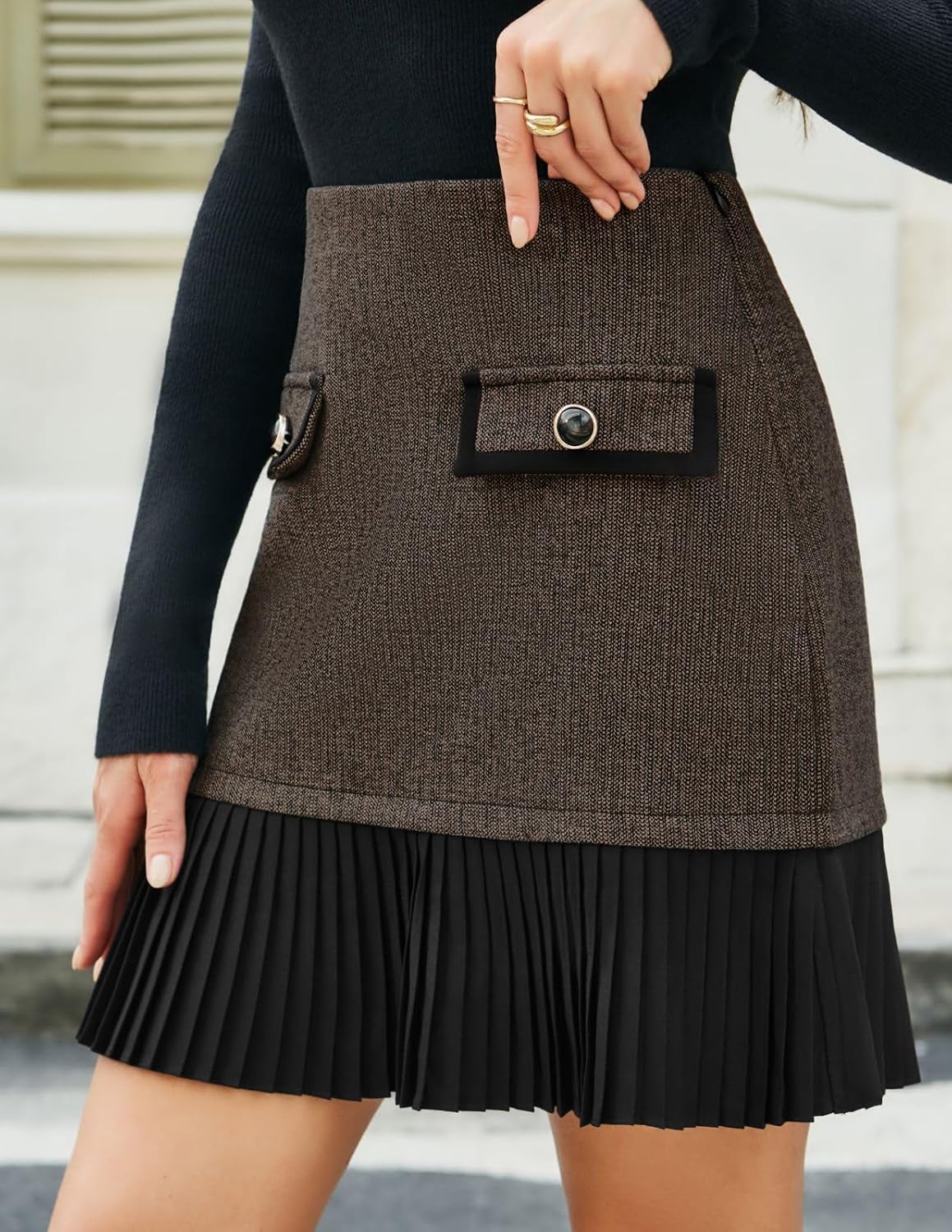 Kate Kasin Women's Casual Plaid High Waist Pleated A-Line Uniform Mini Skirt - Image 3