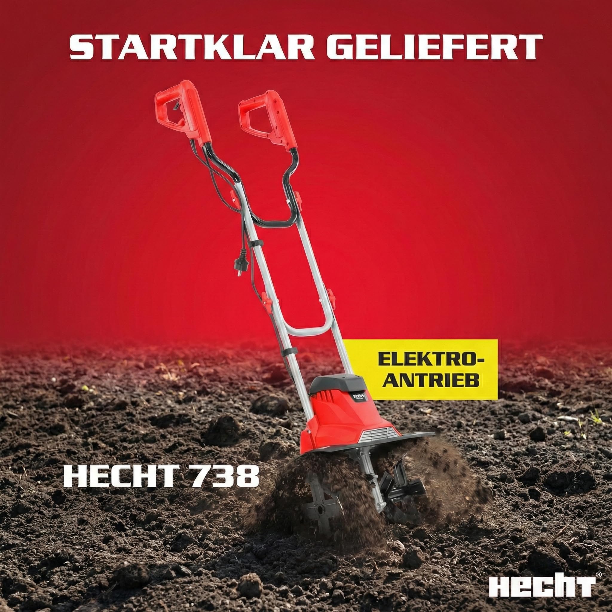 HECHT Gartenfräse Bodenhacke für einen schönen Garten – Perfekt zum auflockern und umgraben Ihrer Erde – Mit 36,5 cm Arbeitsbreite und leistungsstarken 1000 Watt Motor (Rot)