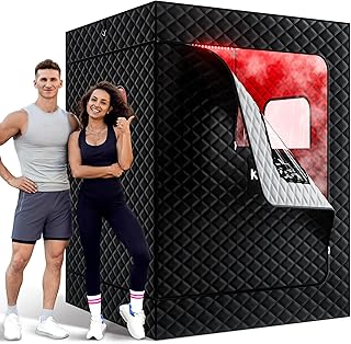 KASUE Upgraded 2 Person Sauna, Portable Infrared Sauna with 5-Layer Waterproof, 2 Steamers, 2 Folding Chair, 71”x 36”x 49” for Indoor, Outdoor, Gym, Spa, Carbon Black