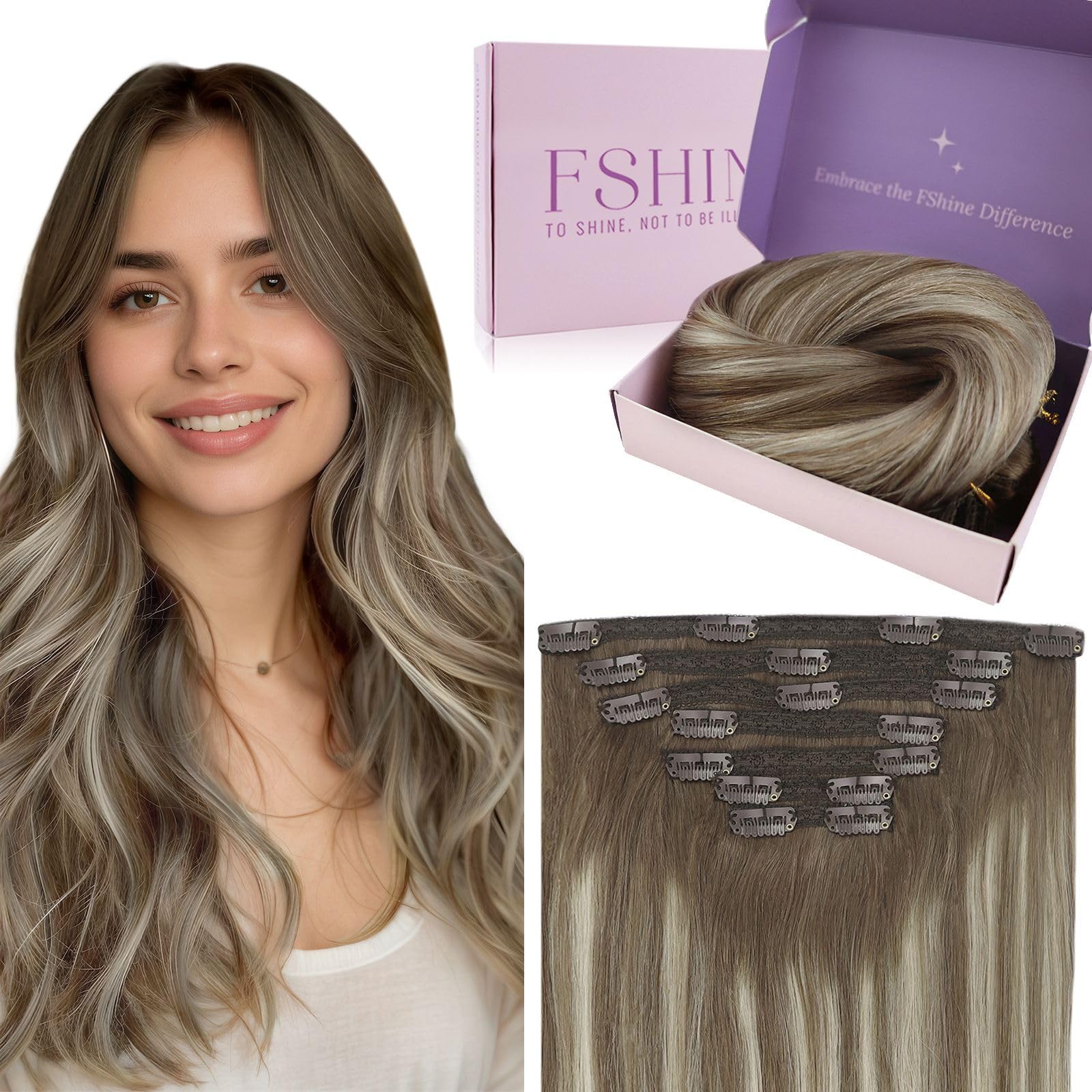 Fshine Clip in Hair Extensions Human Hair Copper Hair Extensions 18 Inch 120 g 7 pcs Color 330 Natural Straight Hair Extensions for Women Real Human Hair — view 43