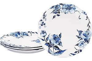 Bico Watercolor Blue Flower Scalloped Dinner Plates