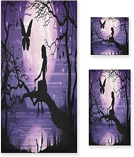Qilmy Fairy of The Moon Bathroom Towel Set of 3 with Hand Towel, Wash Cl...